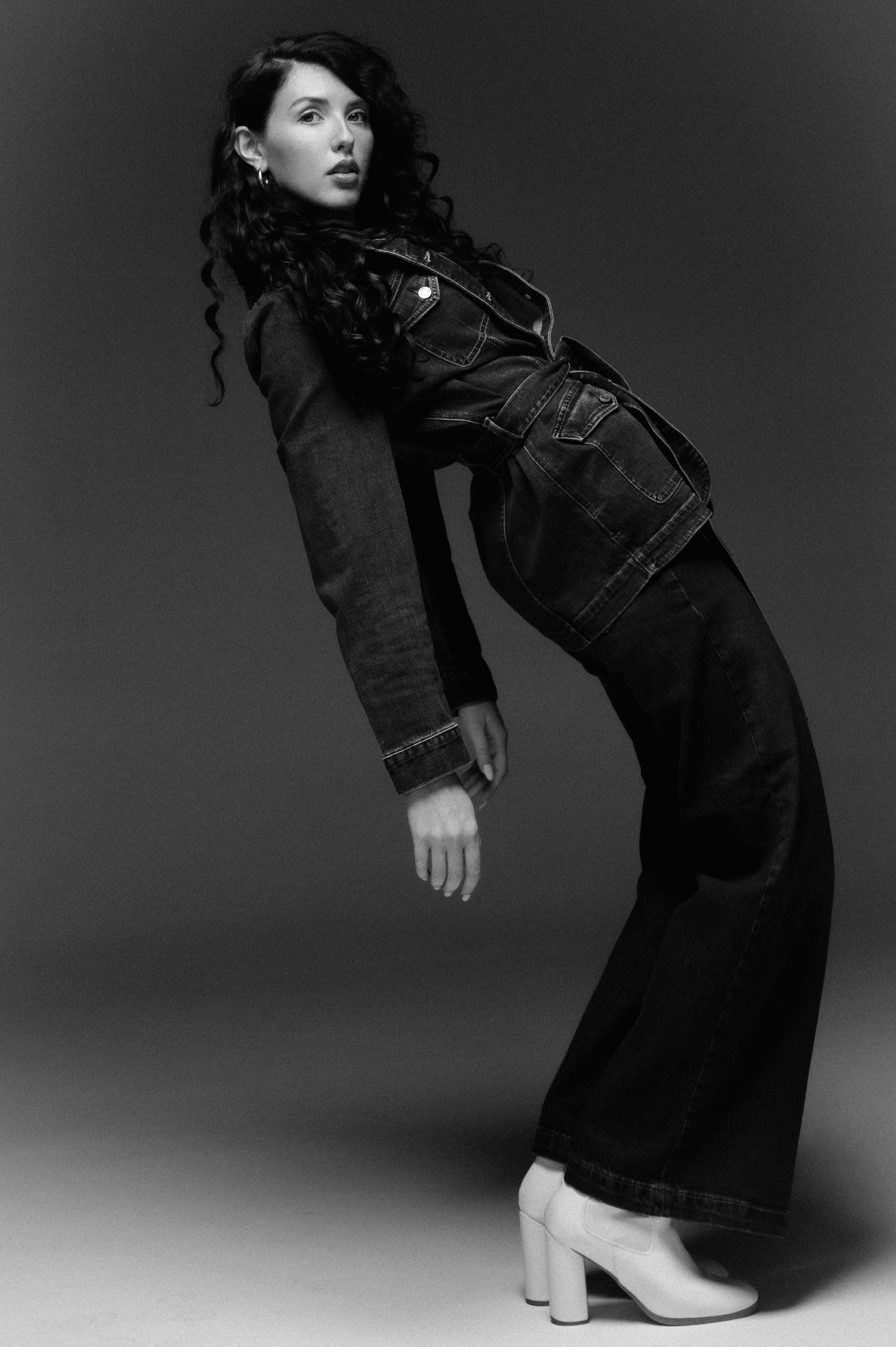 Fashion portrait in studio with hard light, model test for professional portfolio in San Francisco.