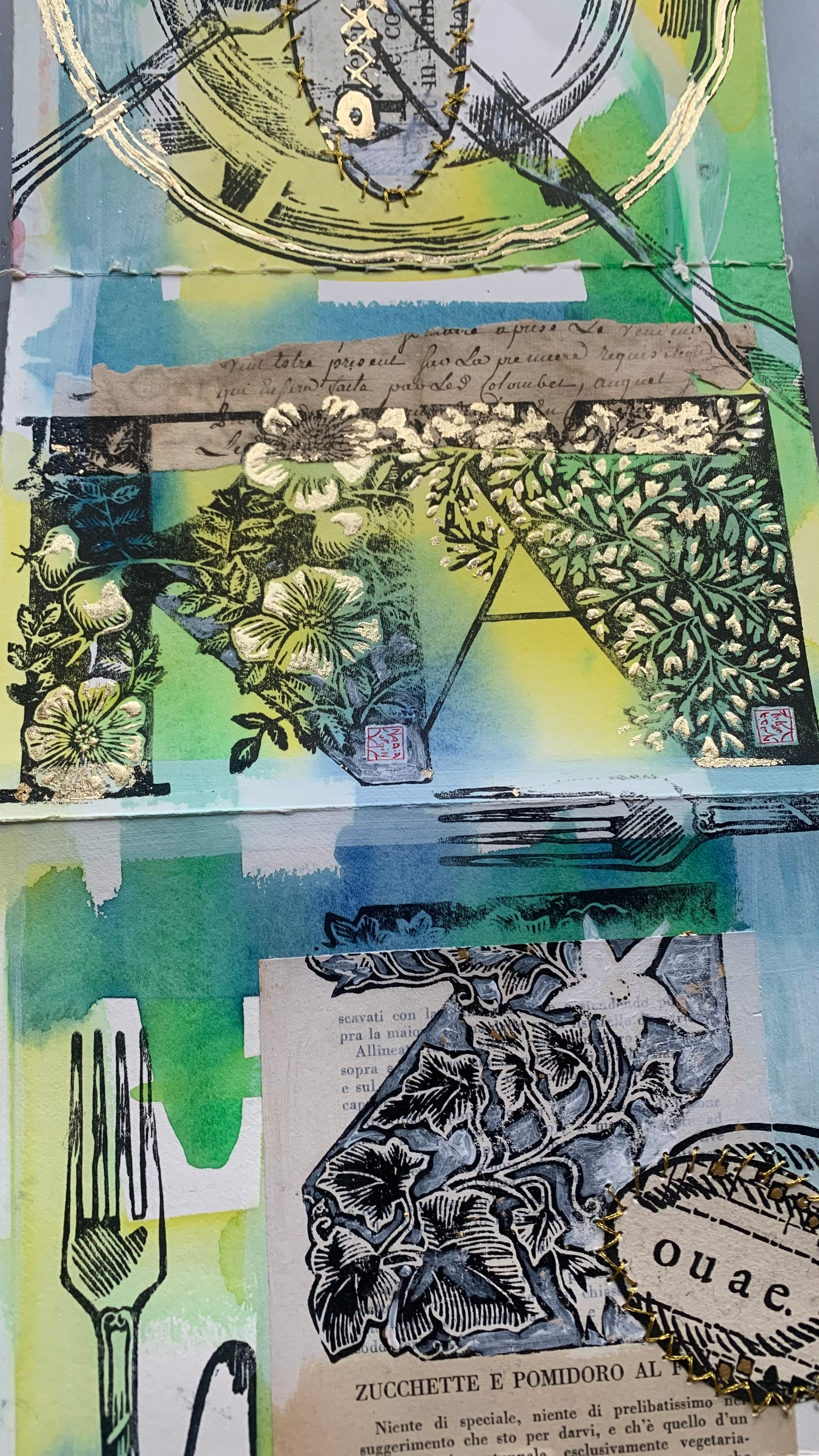 Dettaglio libro d’artista “Arte da Mangiare” di Nadia Kuprina, tecnica mista, collage