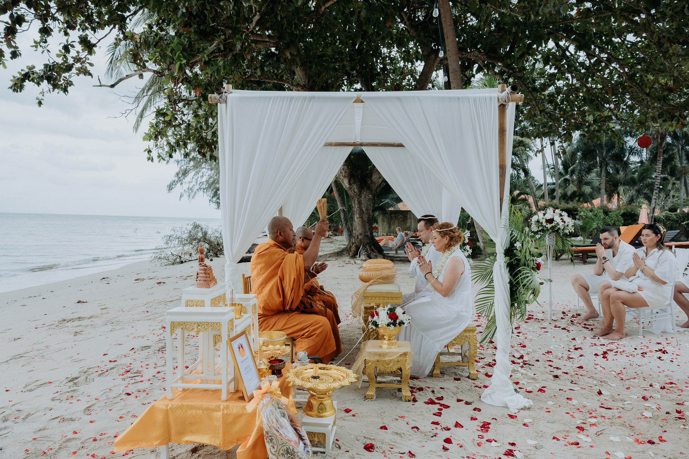 Simone & Matthias Peter. Buddhist blessing wedding Ceremony on Koh Samui, Thailand