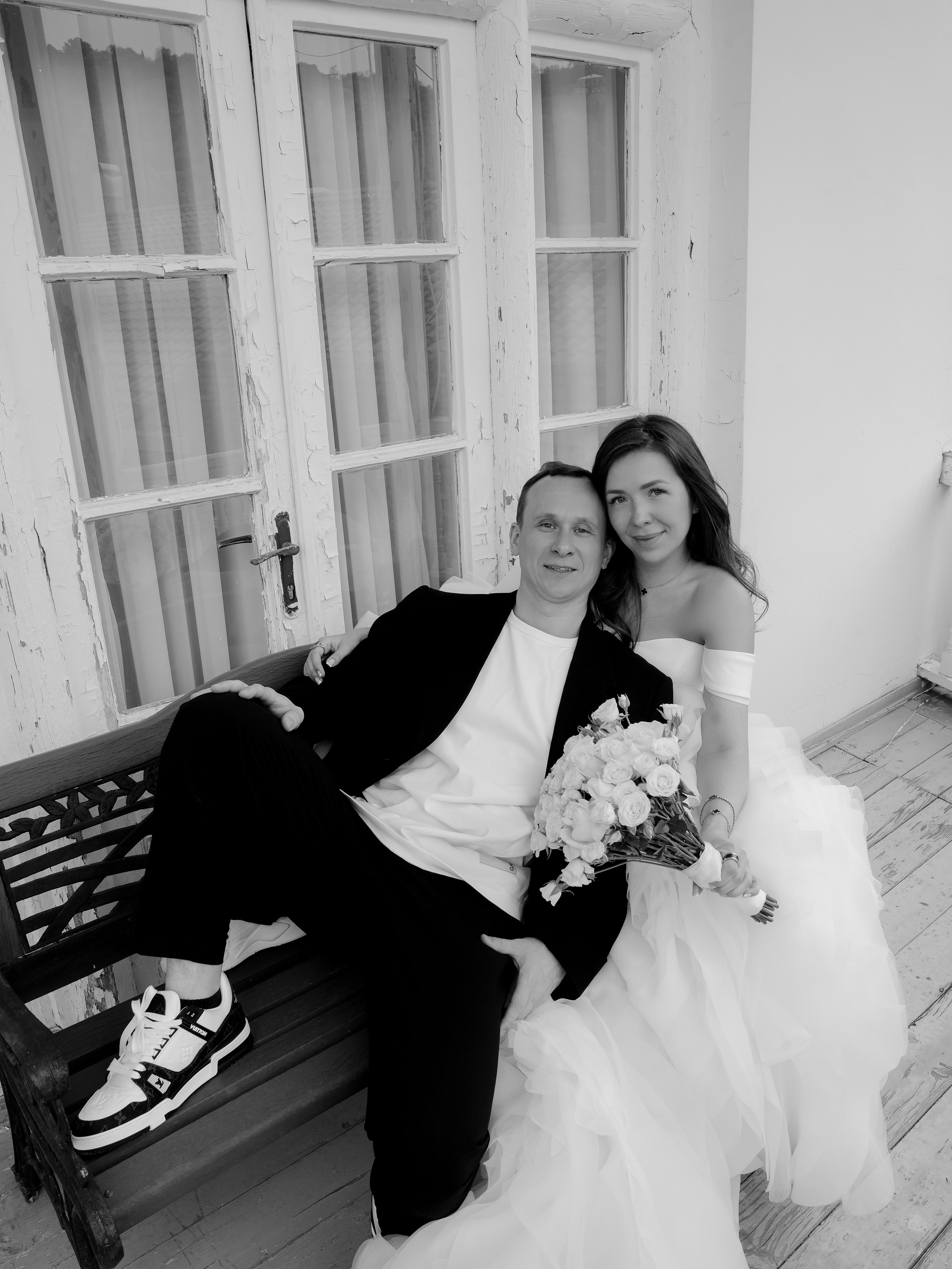Couple resting after wedding ceremony