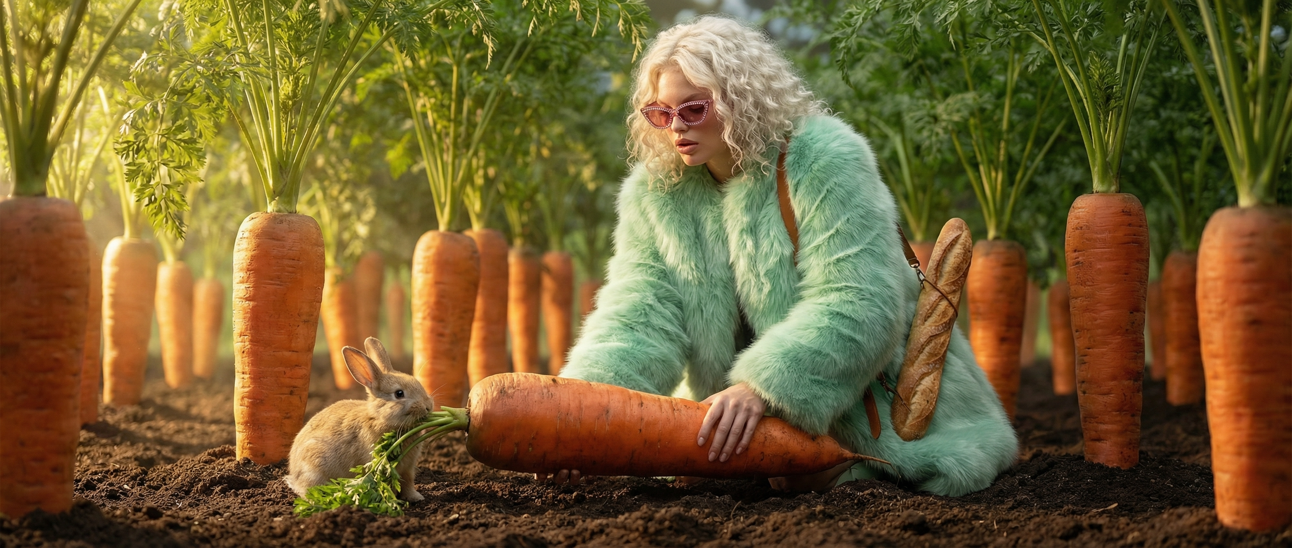 Anna & Snoop — Surreal Fashion Editorial | Conceptual Fashion Photography. Irina Bulanova — AI Artist | Surreal AI Art & Bright Digital Worlds