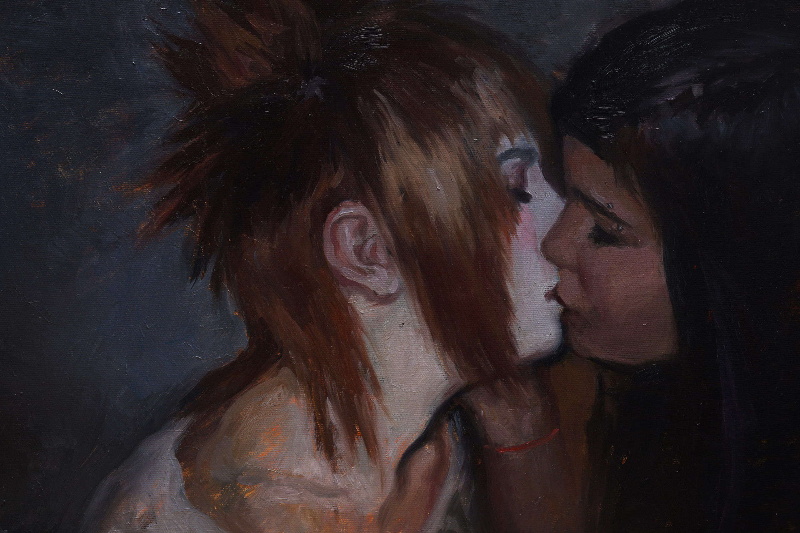The Kiss, oil on canvas, Barbara Cabral. Barbara Cabral