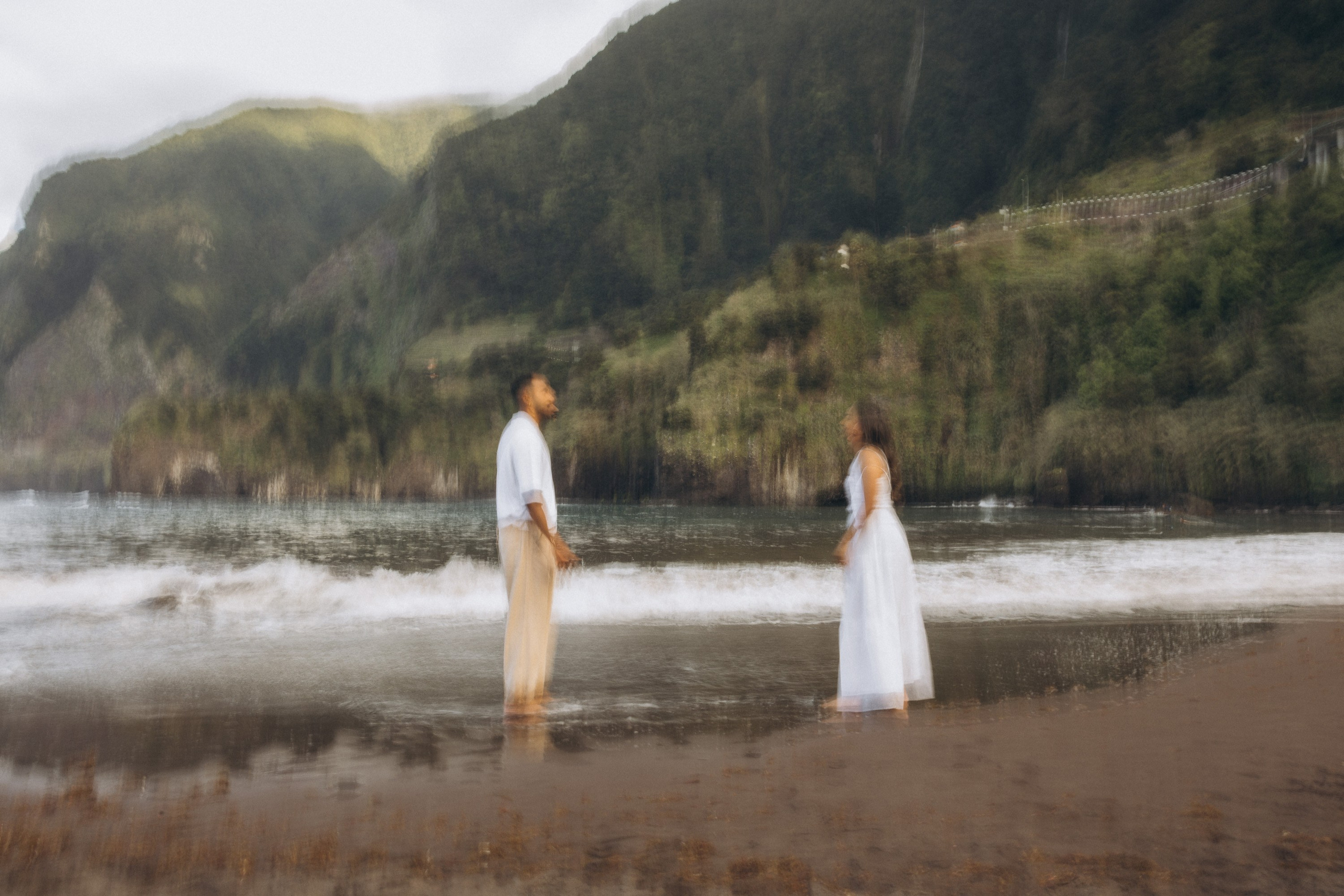 Proposal at Seixal Beach, Madeira – romantic engagement by the ocean, capturing intimate moments on the black sand shore
