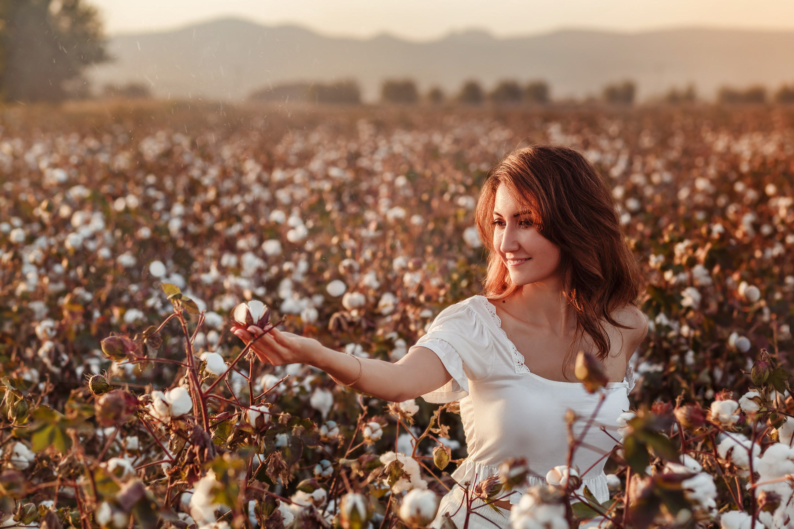 Pamuk tarlasında kişisel fotoğraf çekimi