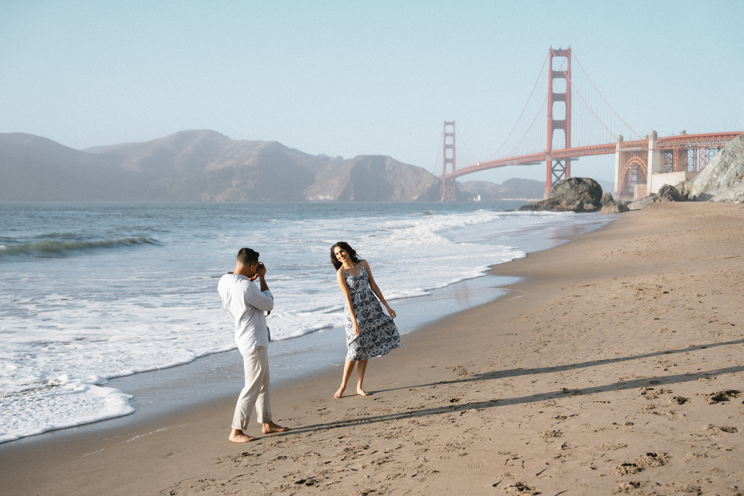 Engagement and Couple’s Photoshoot at Marshall’s Beach with iconic Golden Gate bridge view. Soulo Photography | San Francisco Bay Area Based Photographer
