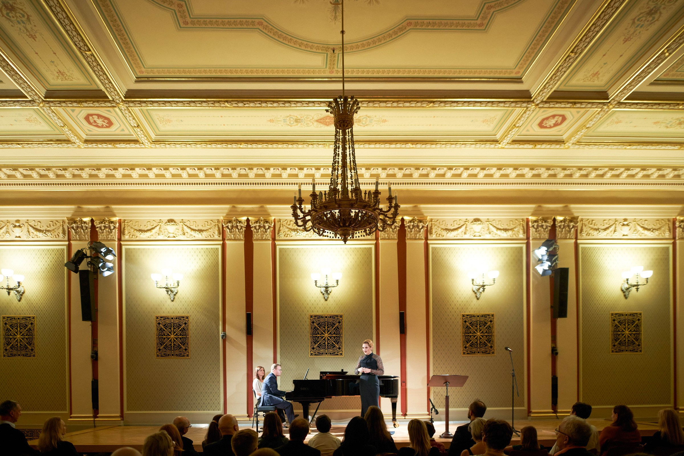 Wide angle view captures the peformers during at the historic venue.