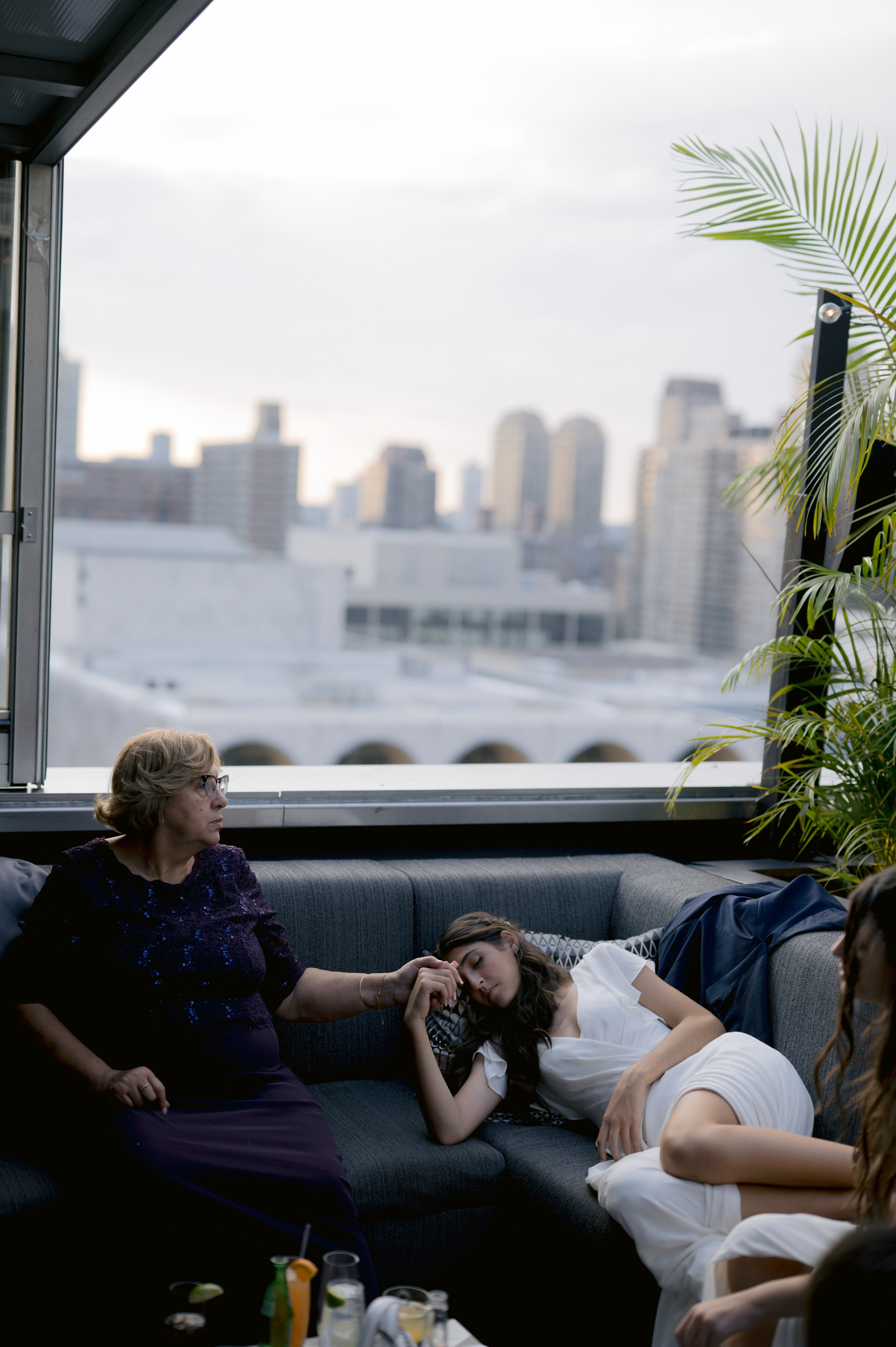a woman sitting on a couch