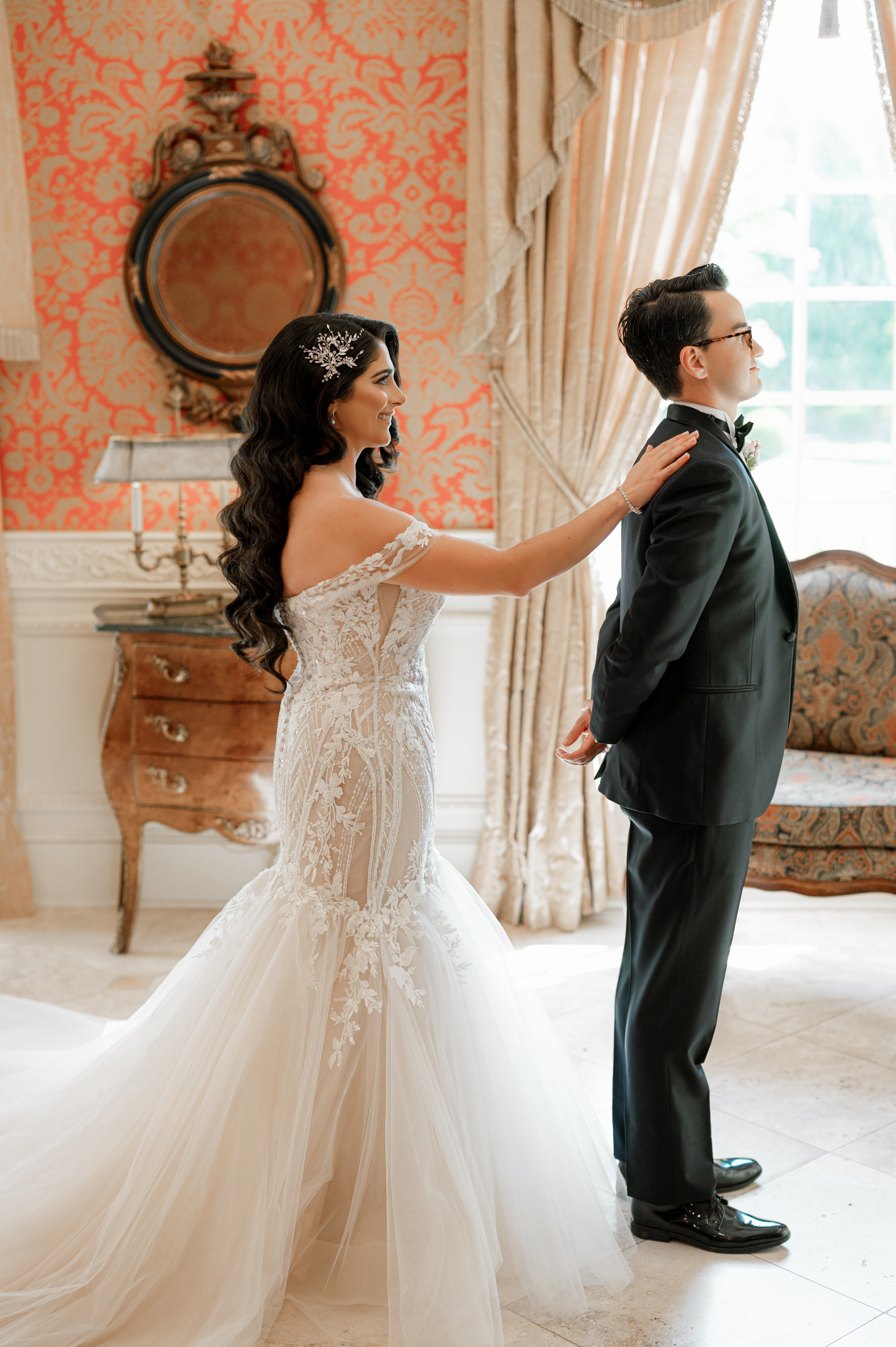 a man and woman in a wedding dress