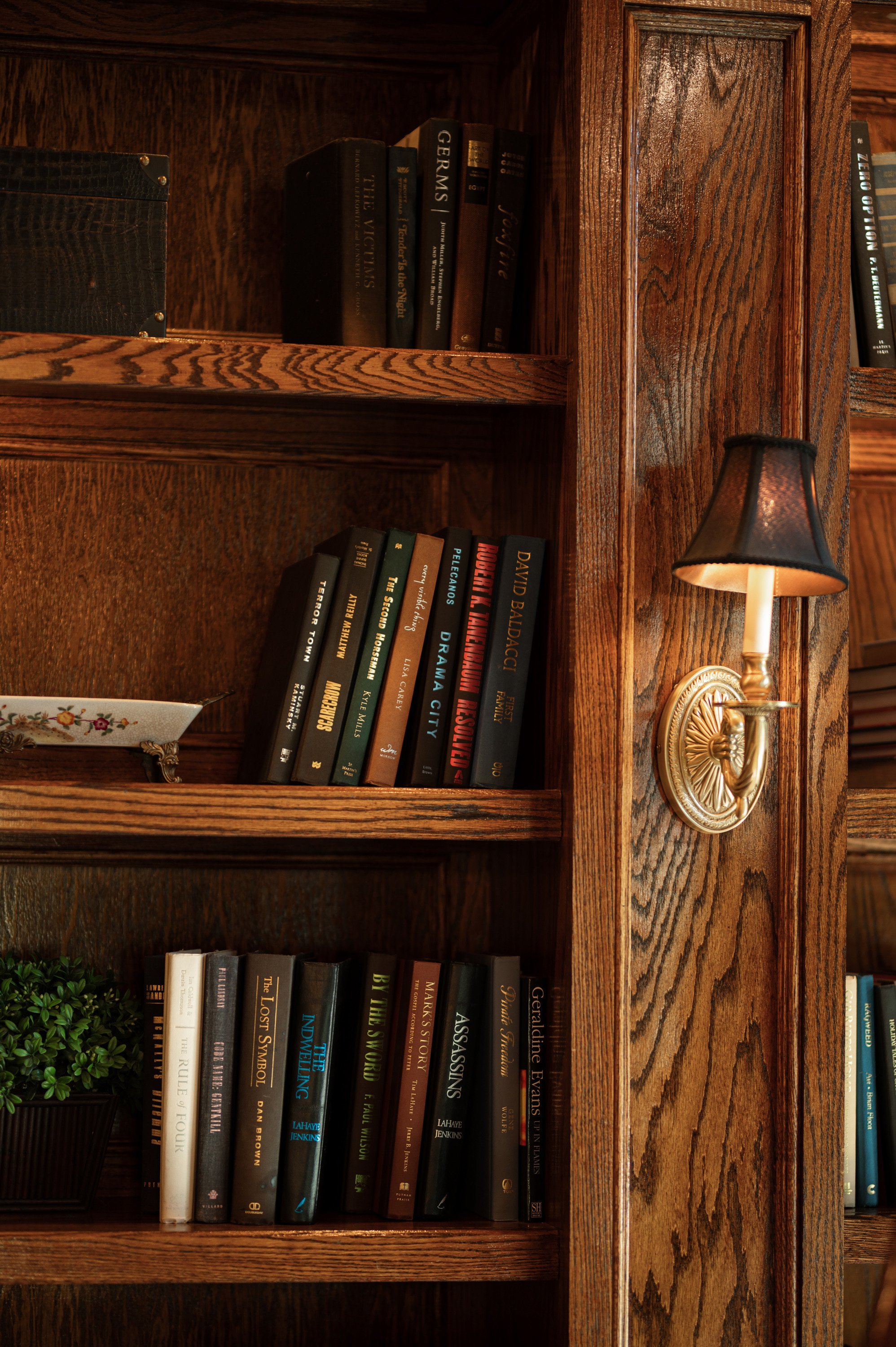 a book shelf with books