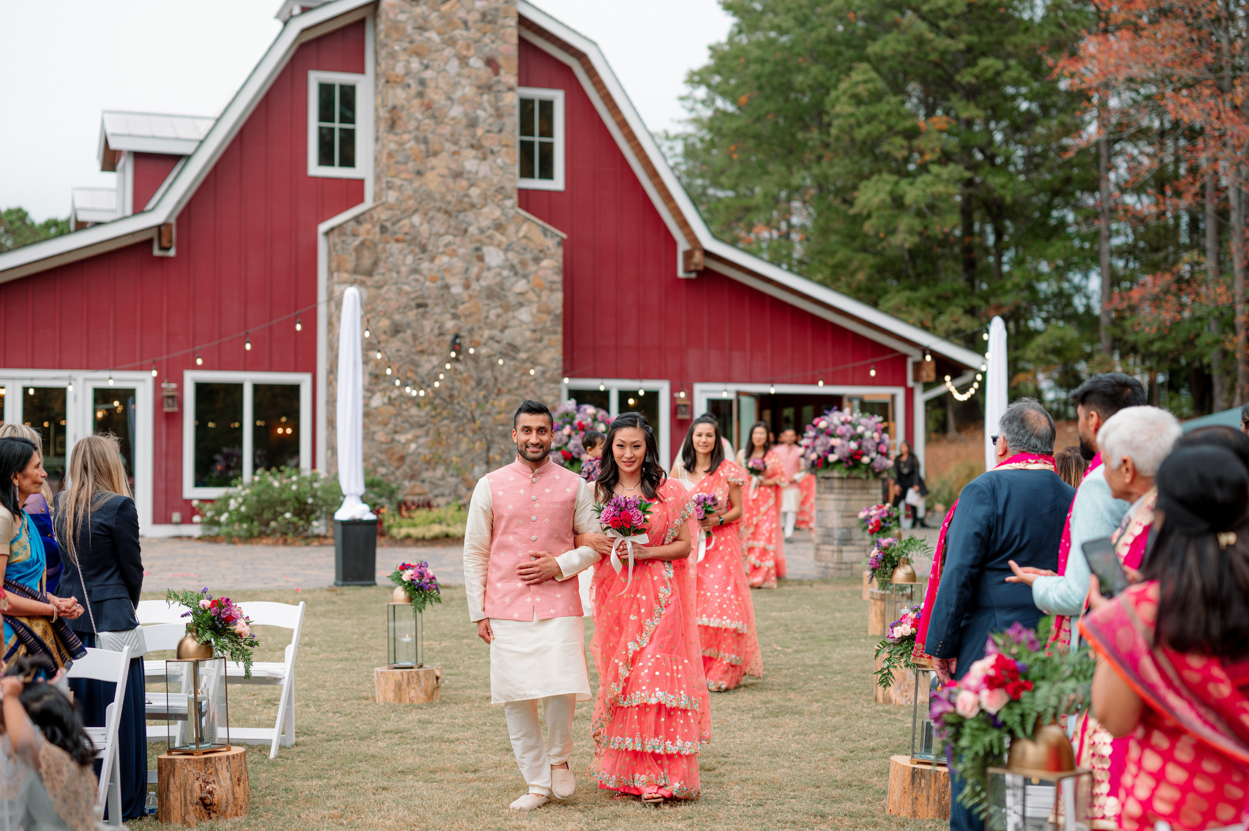 a couple walking down the aisle at their wedding