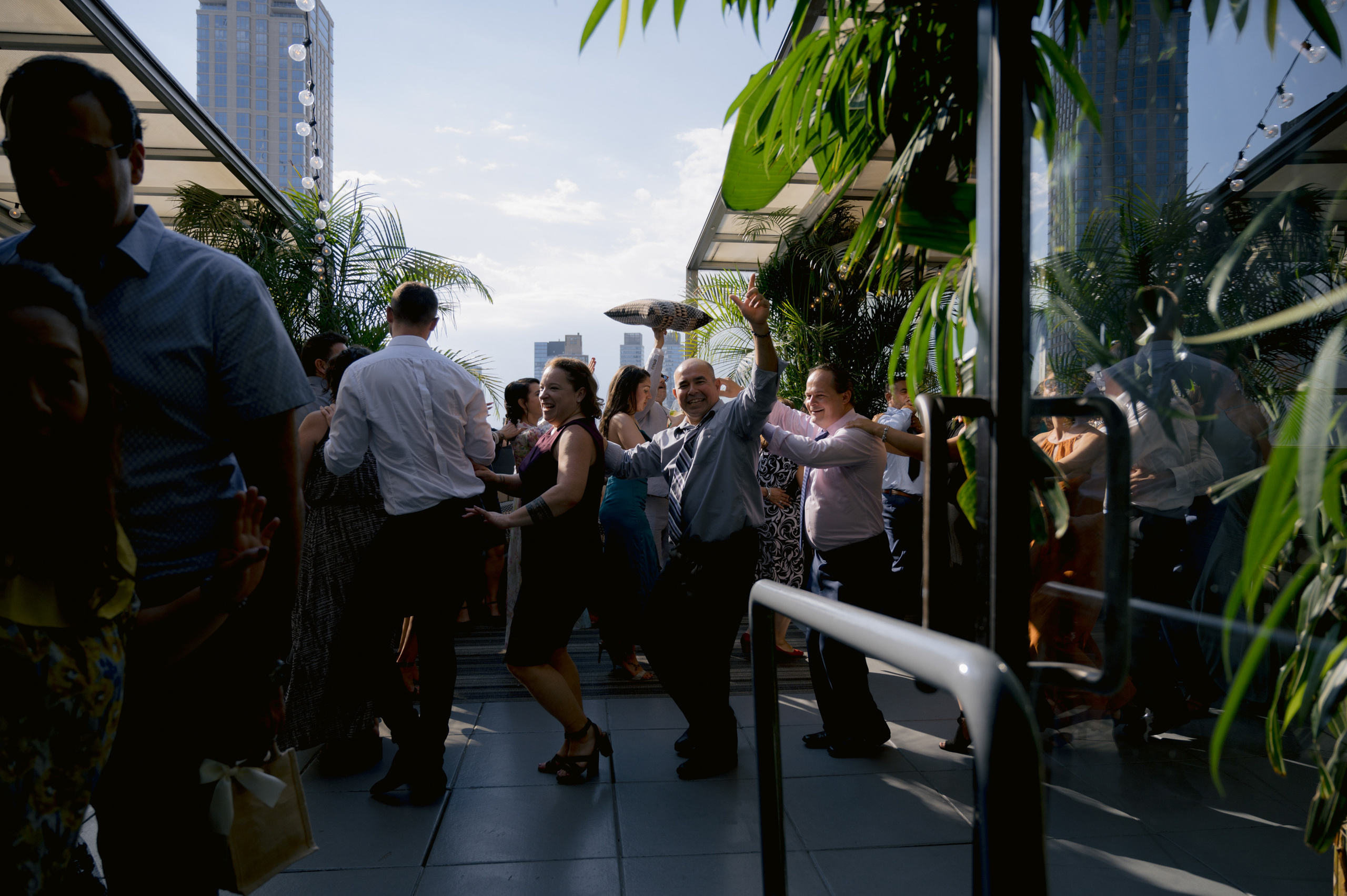 a group of people standing on a roof