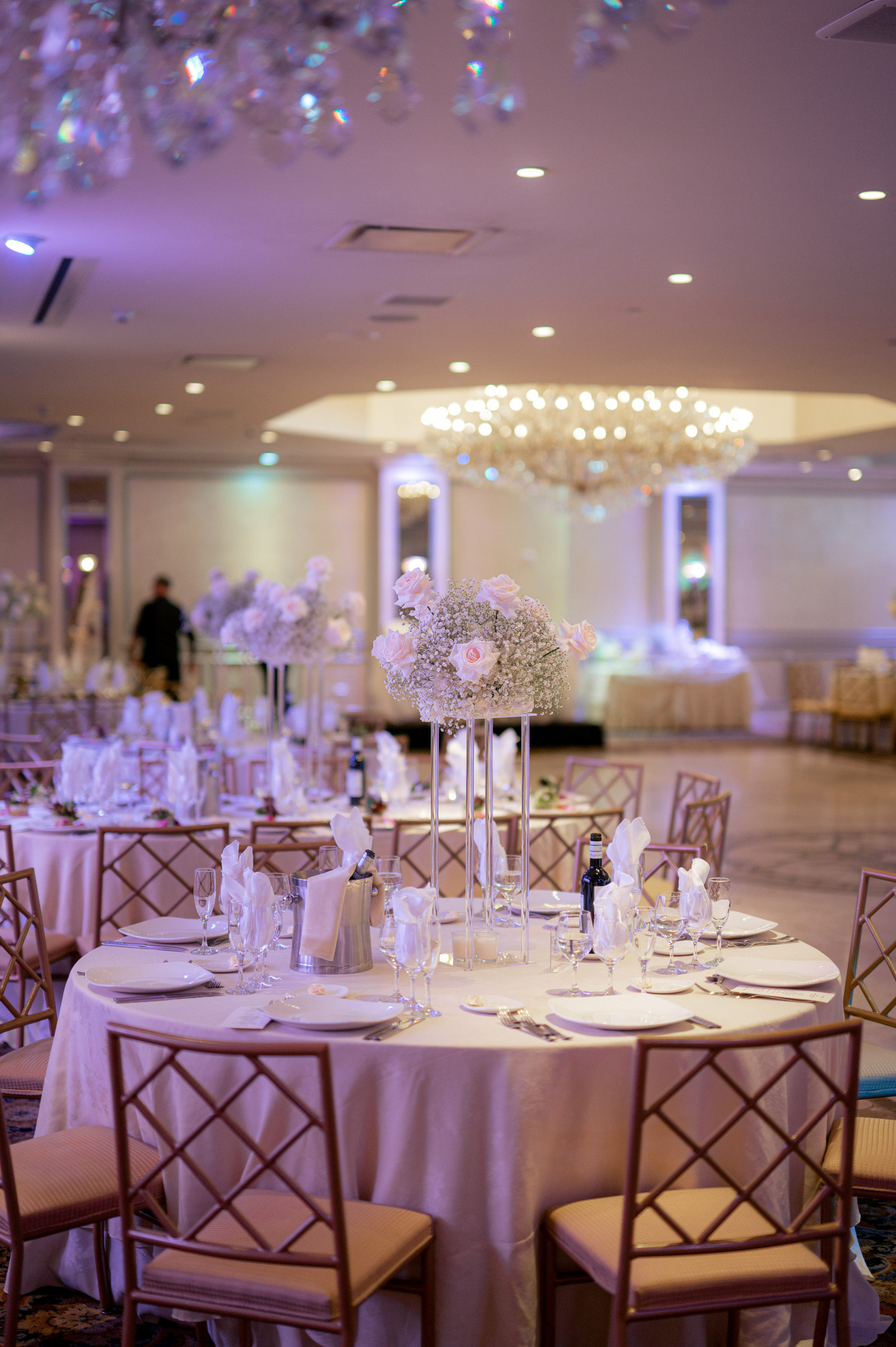 a table with a white tablecloth
