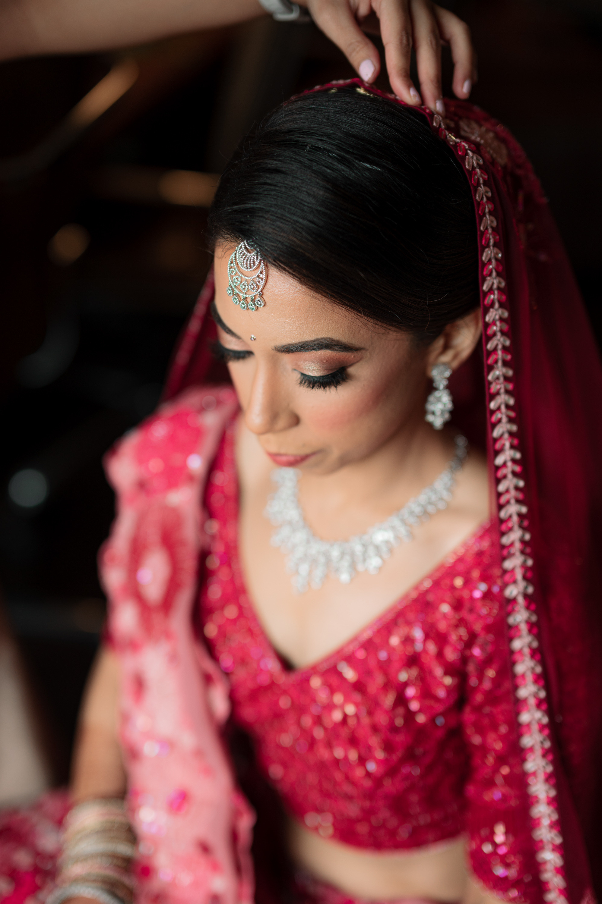 a bride getting her hair done