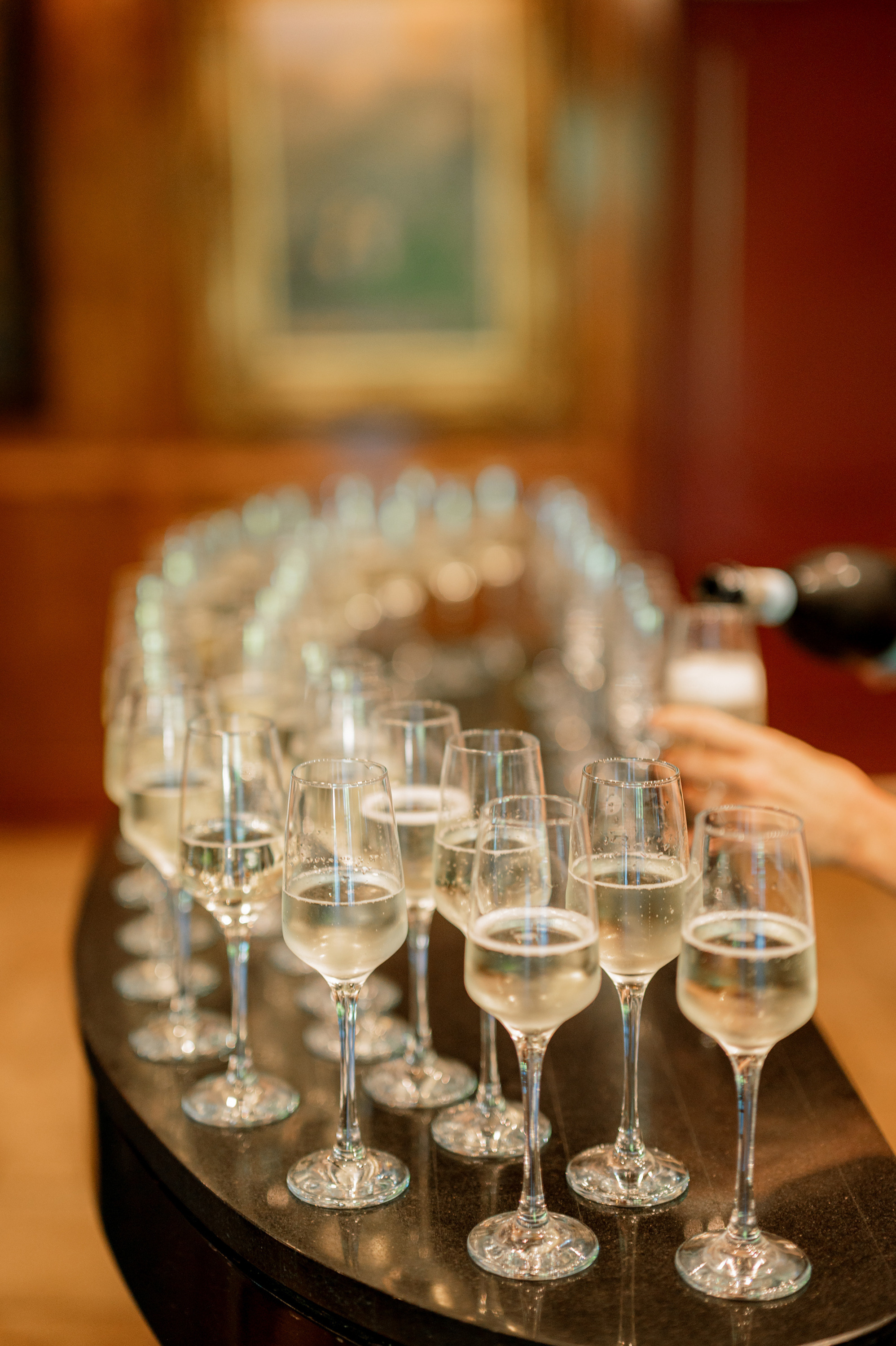 a table with wine glasses on it