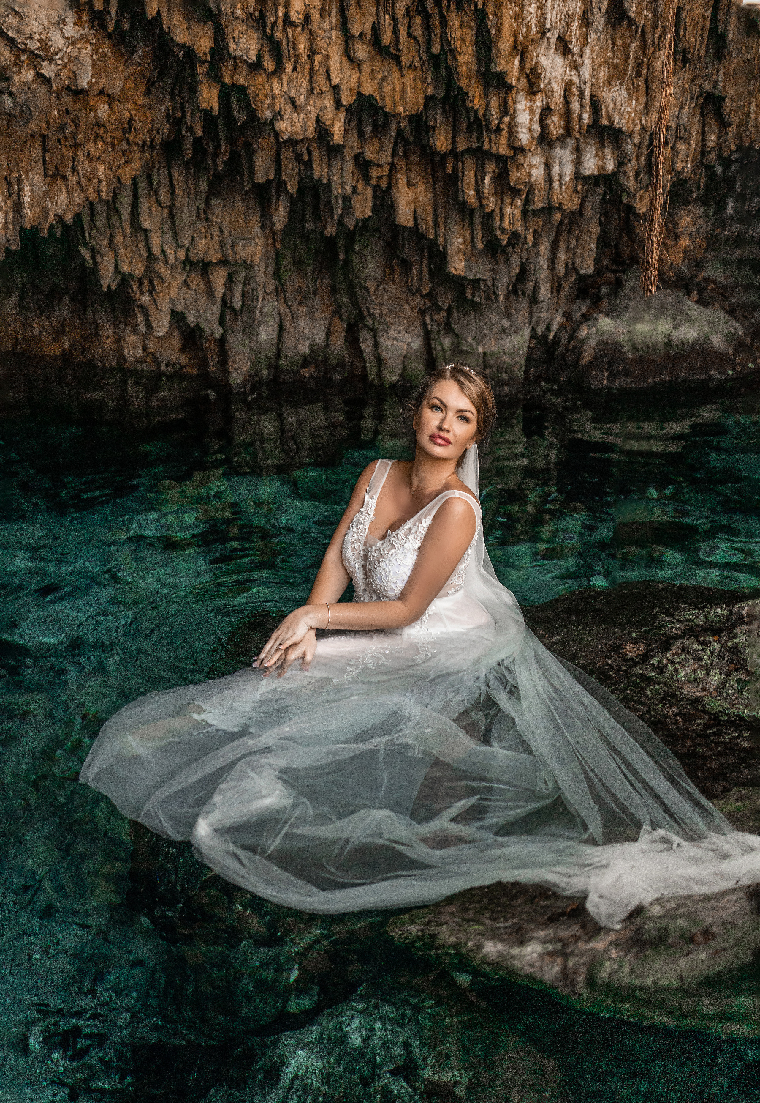 Mexico destination wedding with cenote backdrop