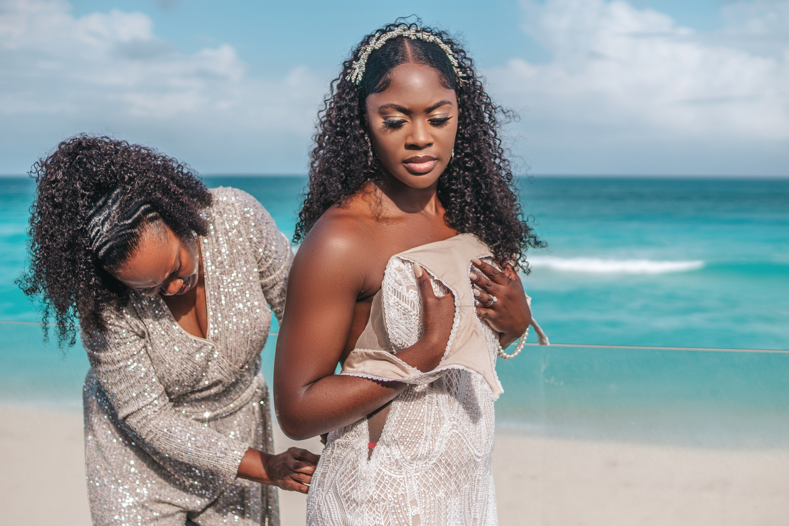 Classic getting ready bridal photo by Riviera Maya wedding photographer