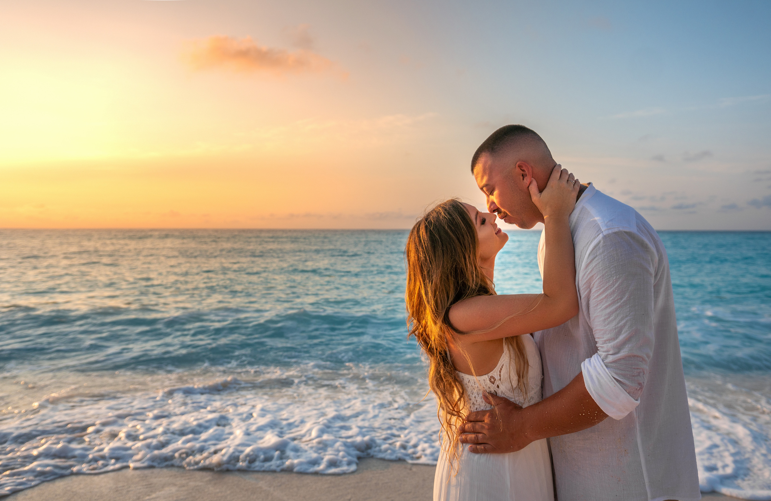Cancun beach engagement session during golden hour