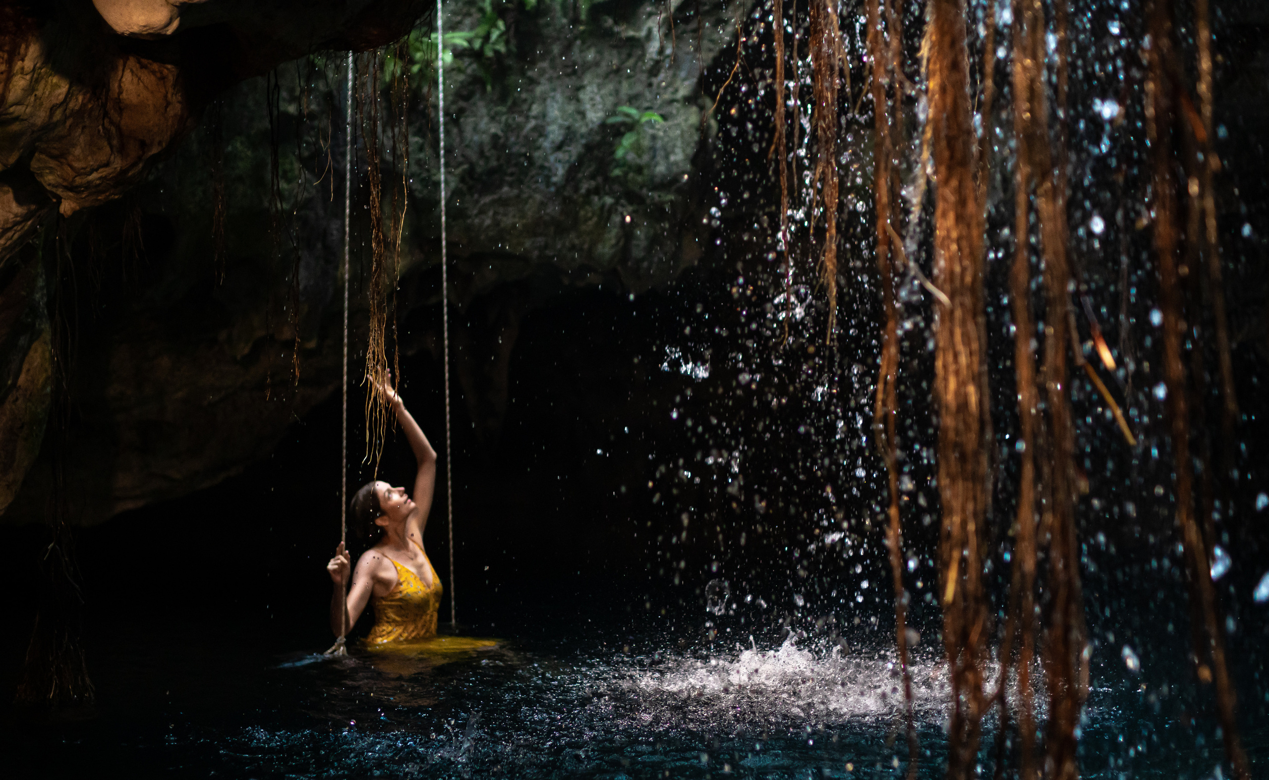 Glamorous natural light photography in sacred cenote