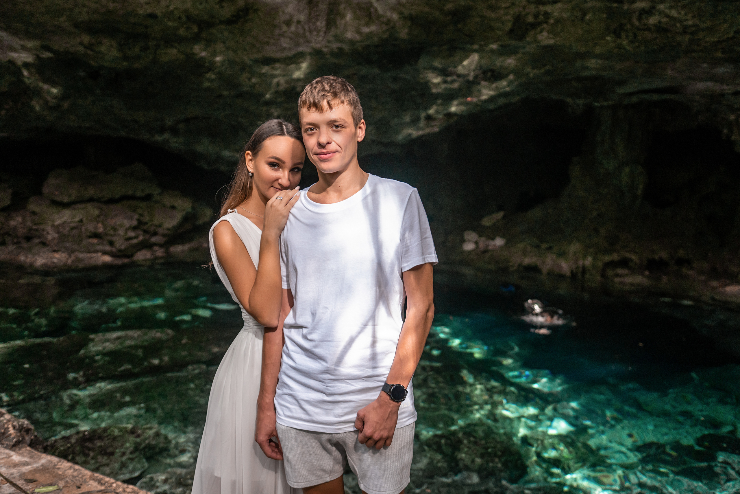 Authentic marriage proposal in hidden jungle cenote
