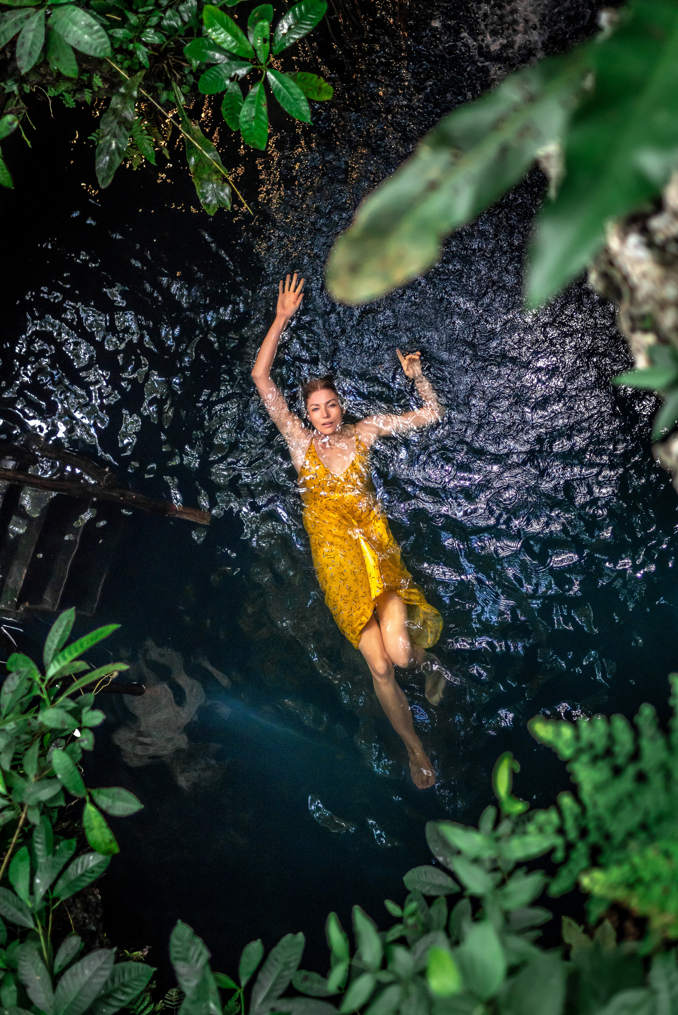 Sensual underwater portrait in a Mexican cave