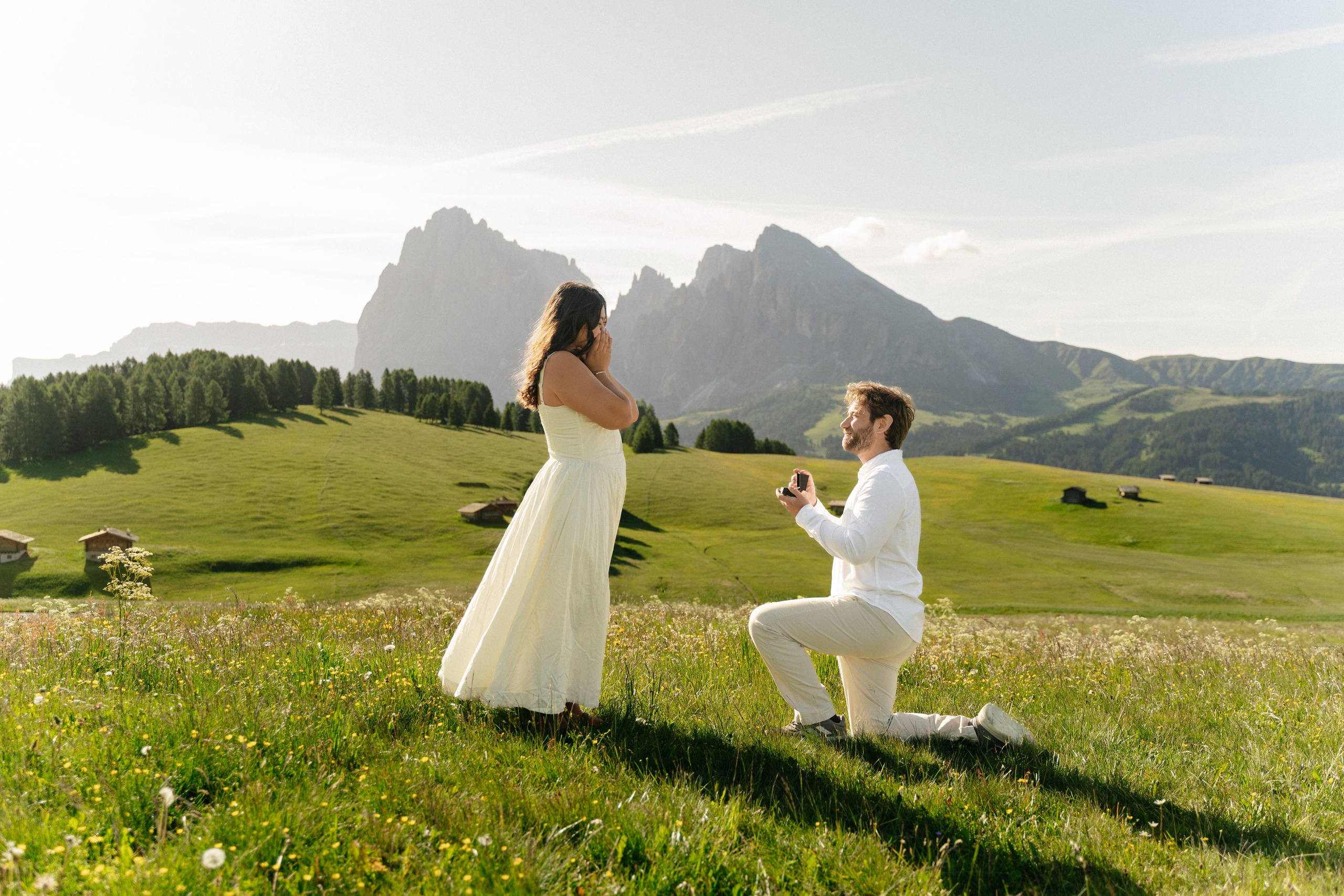 Surprise marriage proposal at Alpe di Siusi in the Italian Dolomites