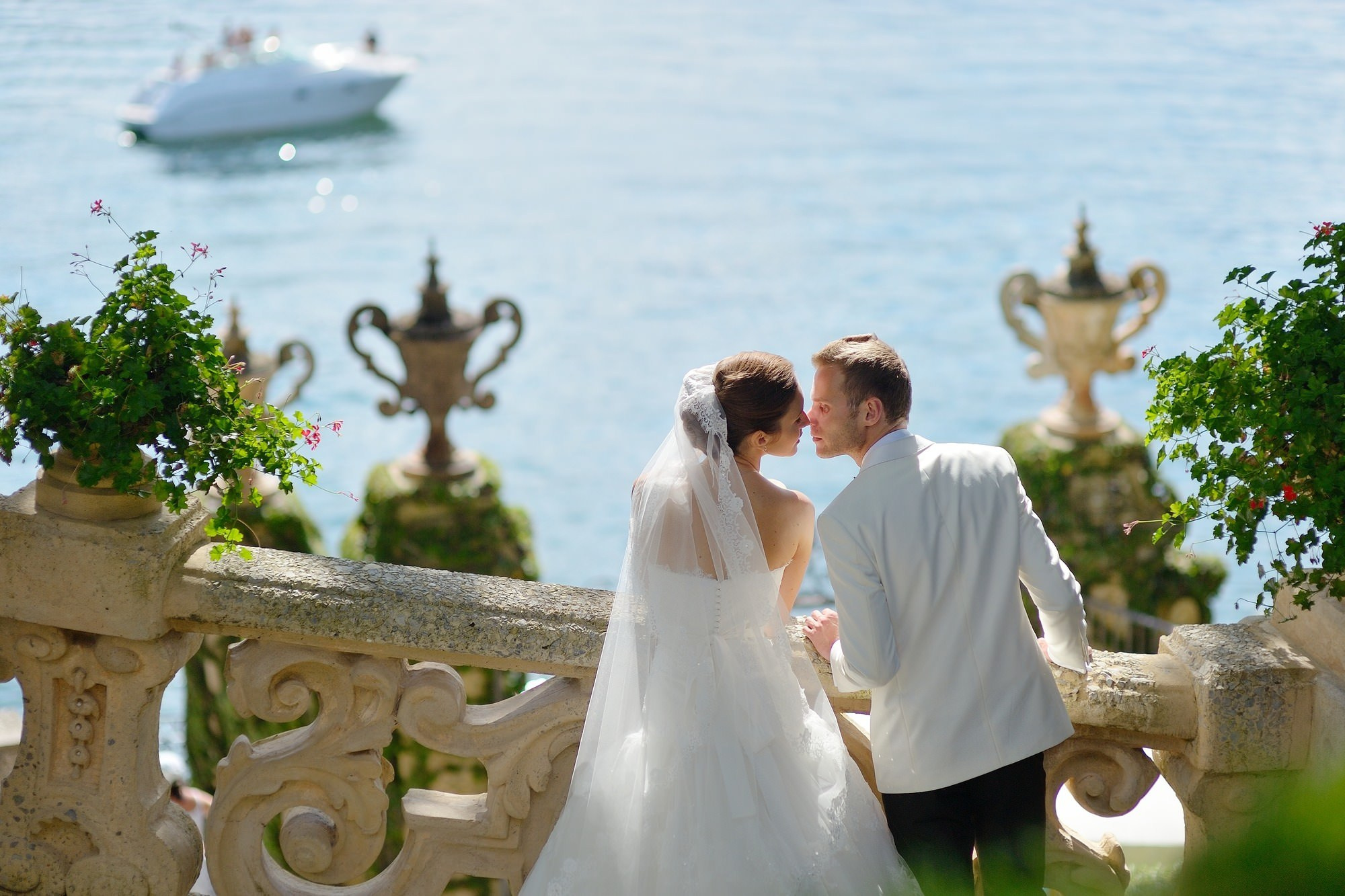Newlyweds portrait Lake Como Italy destination wedding