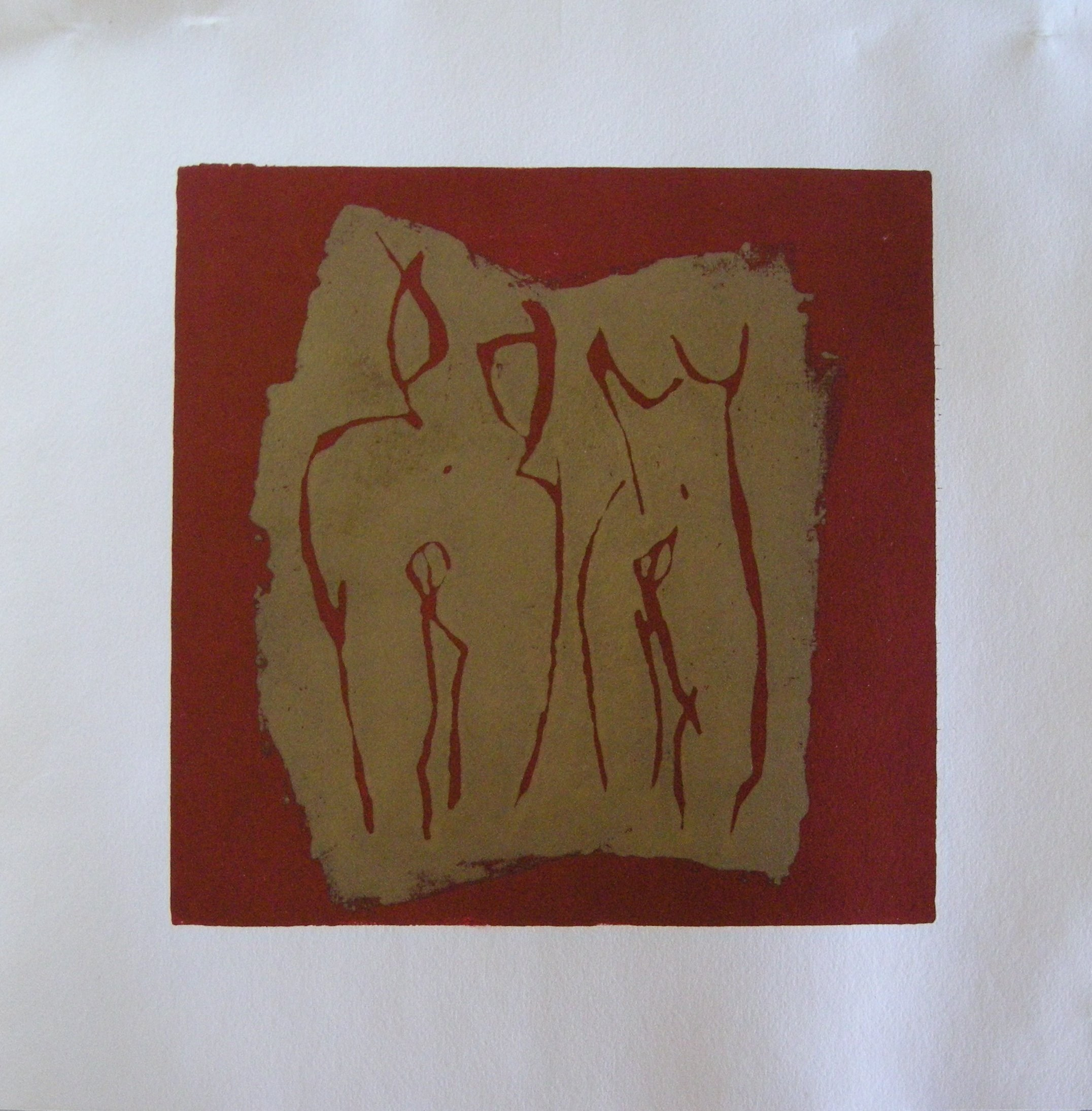 Akt rot-gold 2025 - 20x20 auf Papier 30x30