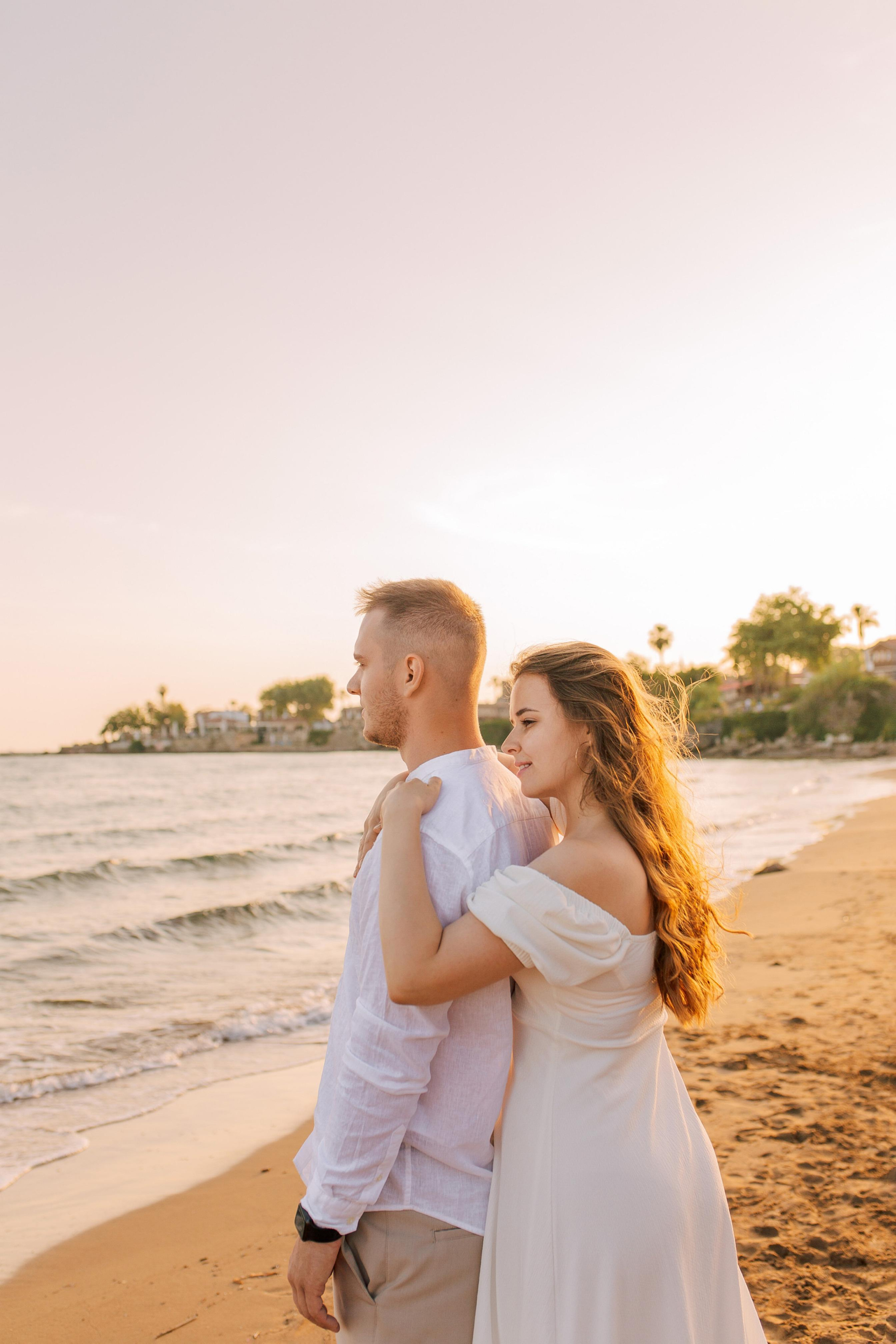 Aesthetic Beach Love Story in Side at Sunset. Professional Photographer in Alanya, Side, Belek, Antalya. Turkiye