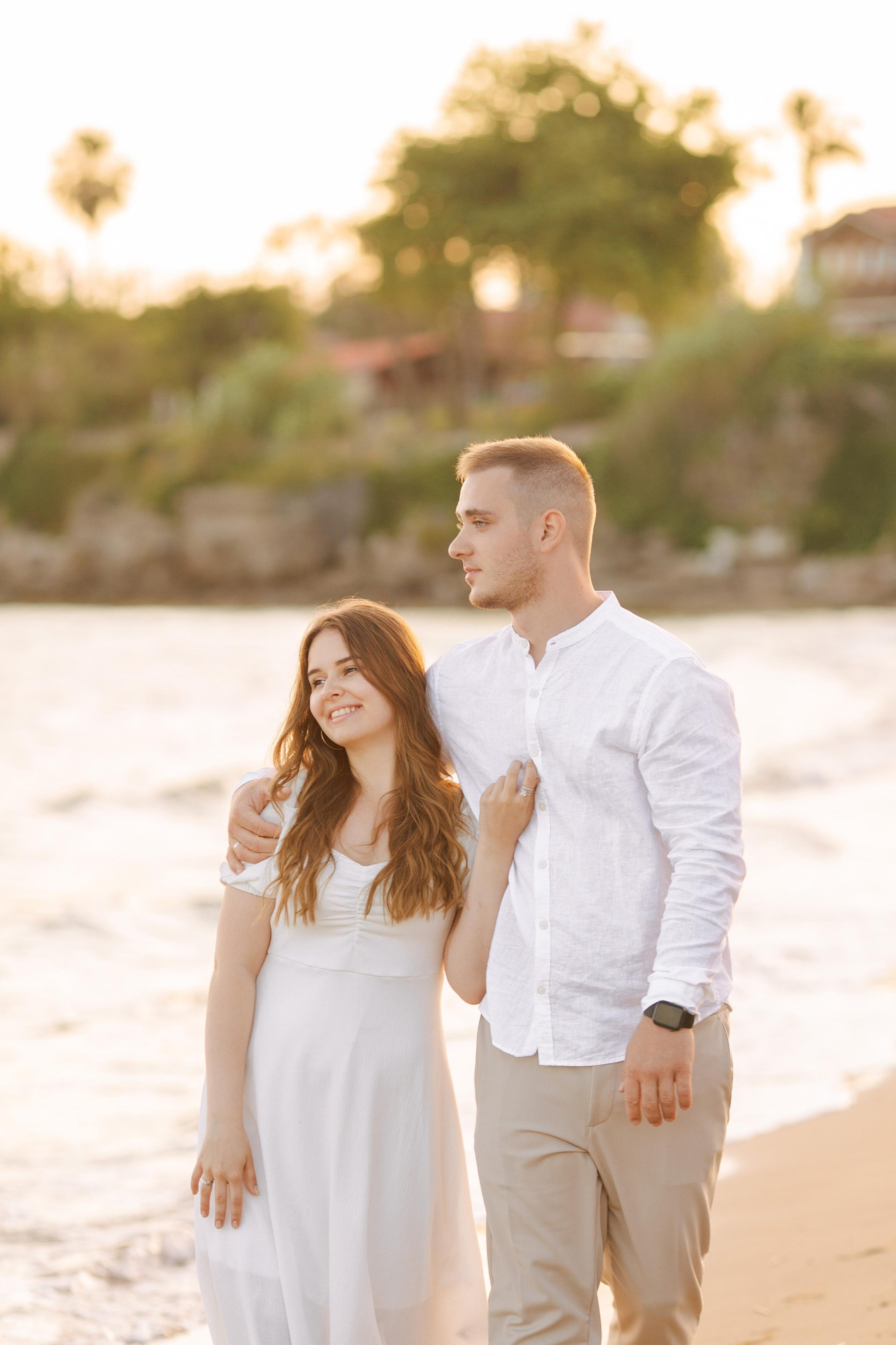 Aesthetic Beach Love Story in Side at Sunset. Professional Photographer in Alanya, Side, Belek, Antalya. Turkiye
