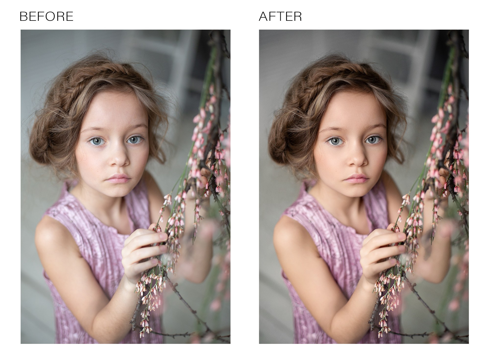 Newborn portrait professionally retouched by worldwide retoucher, soft skin tones and natural lighting