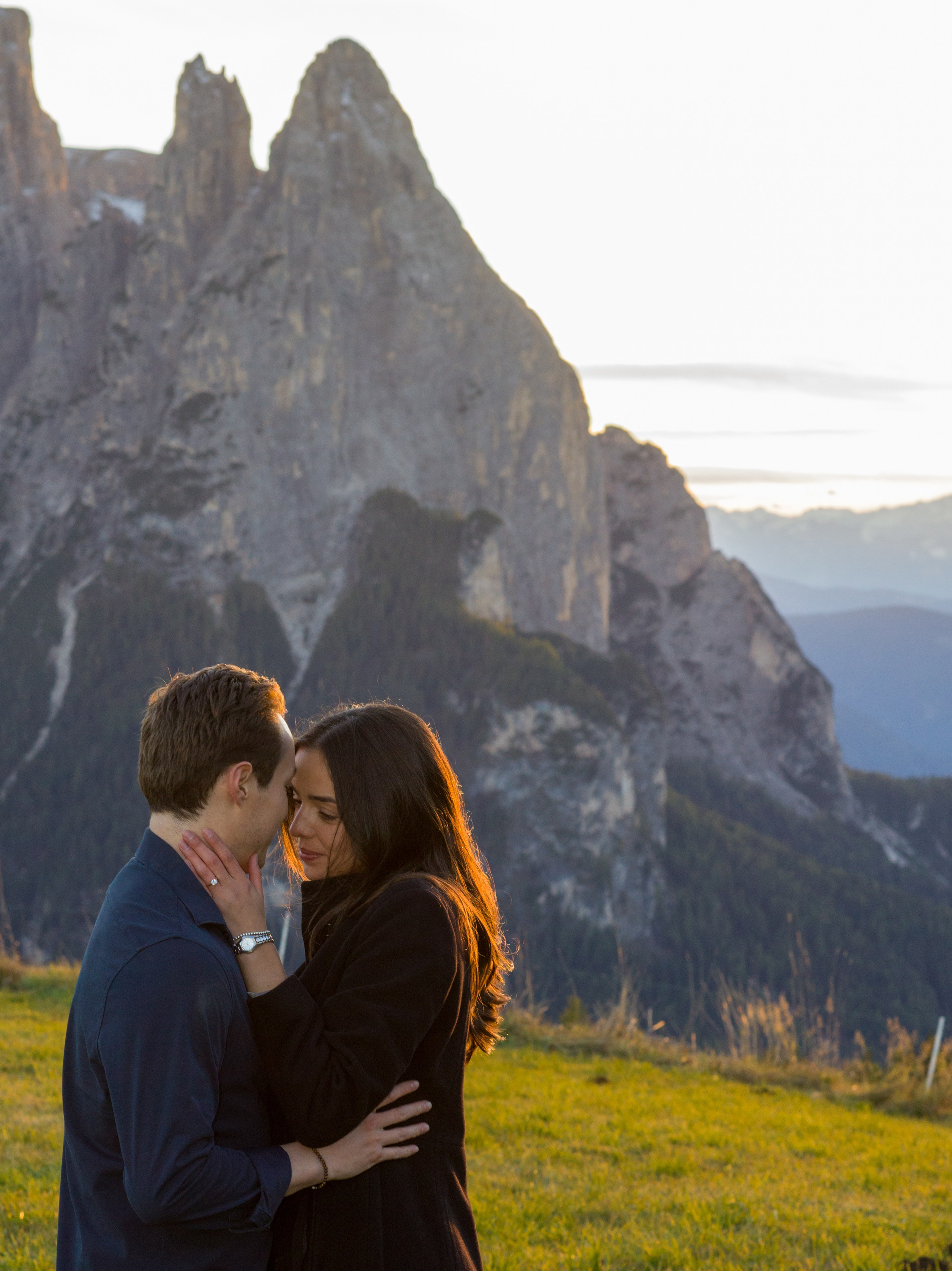 Marriage proposal in the Dolomites mountains