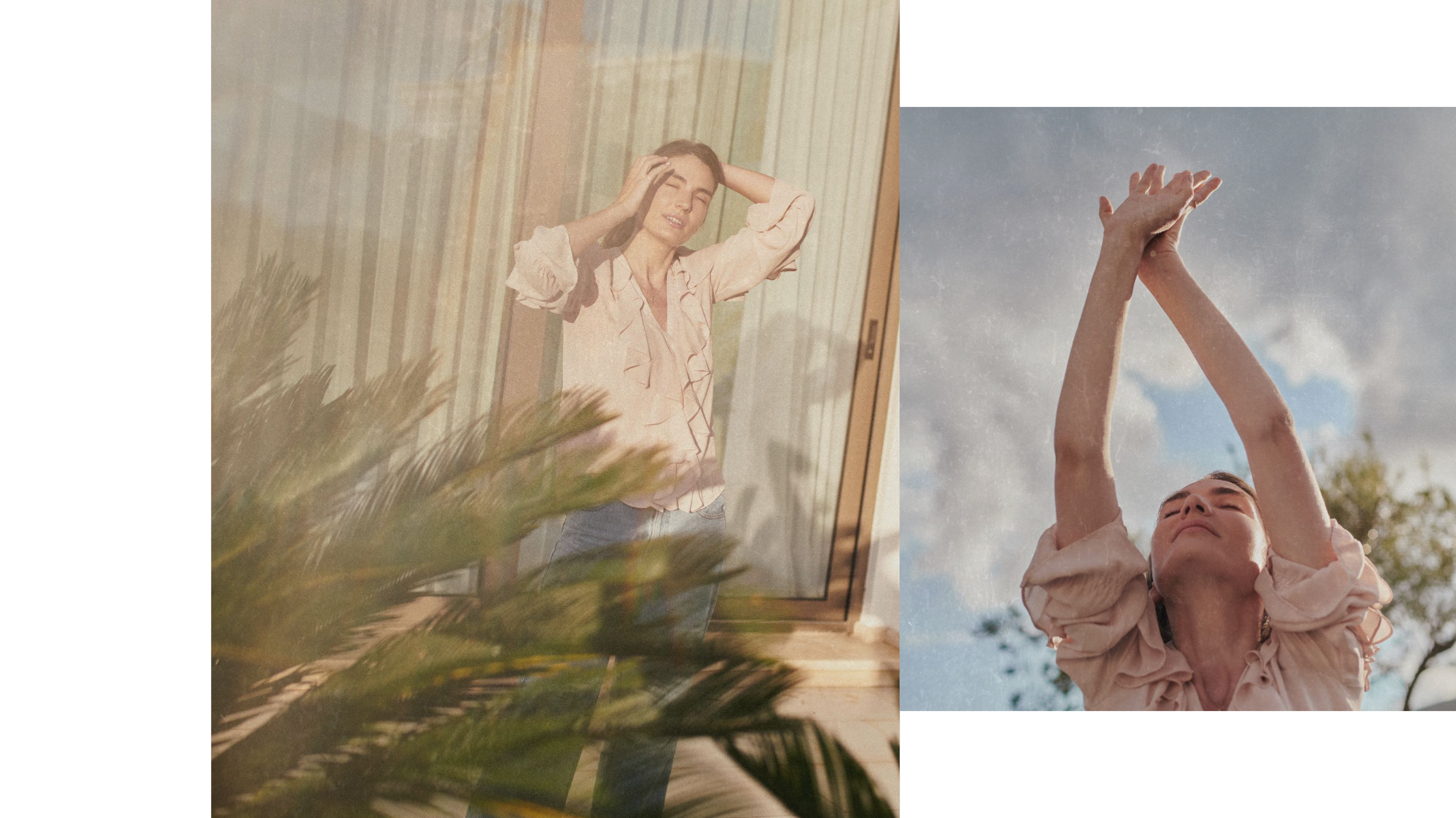 Editorial campaign for a beachwear brand, captured on the seashore in natural light