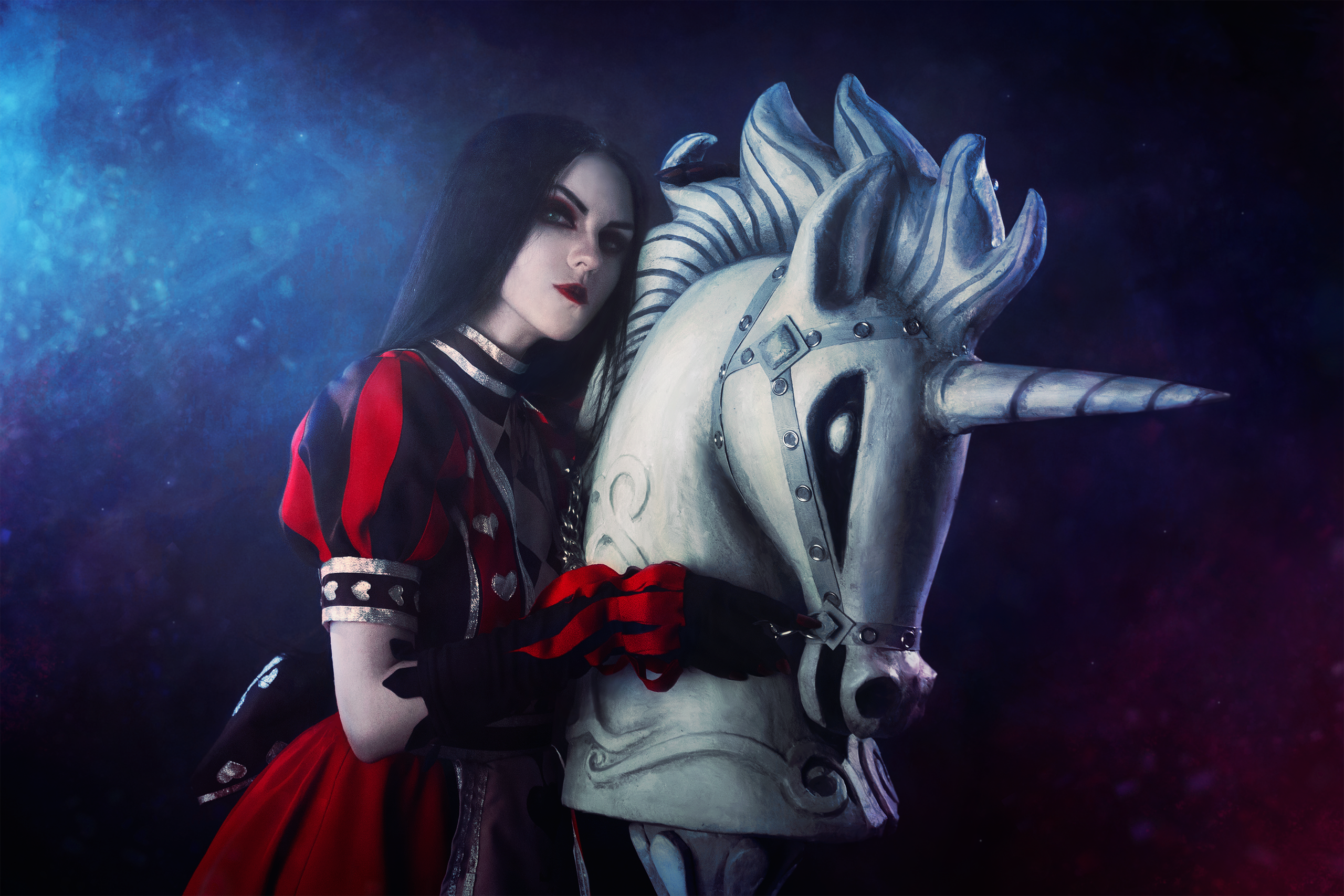Fantasy cosplay portrait with dramatic studio lighting. Dark aesthetic cosplay photoshoot in Belgrade. Creative fantasy character photography in Serbia