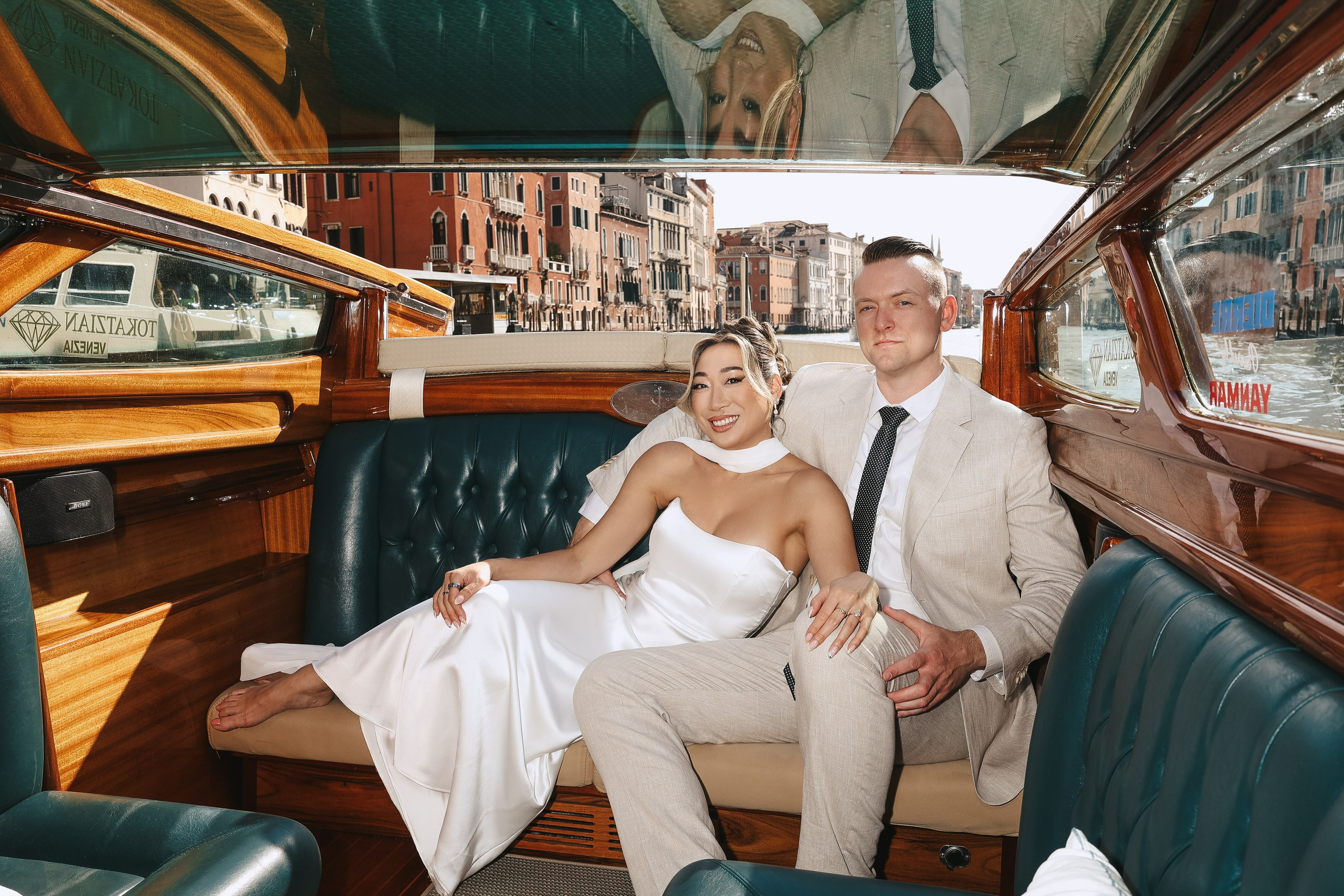 Couple in a water taxi on the Grand Canal