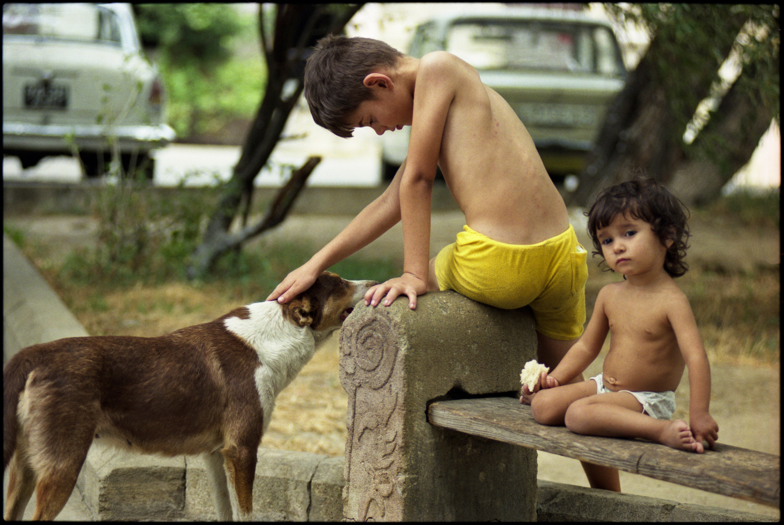 Kids with a dog. Baku,2001