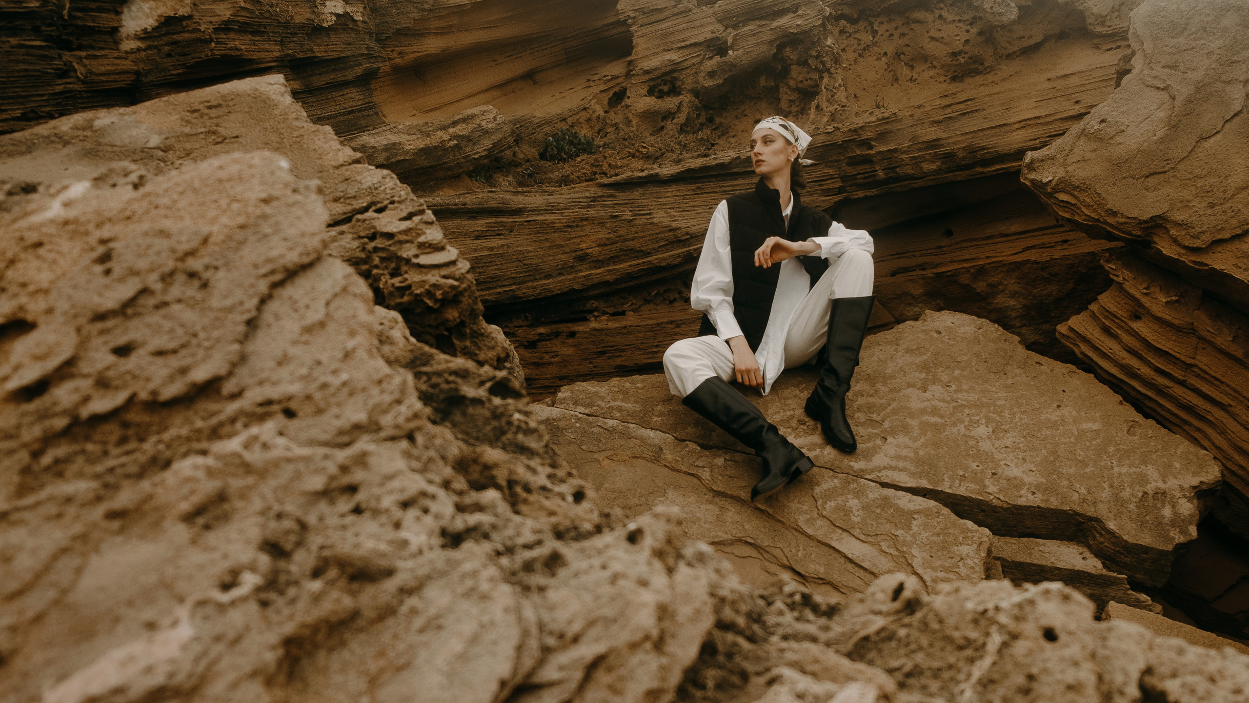 Atmospheric stylized photo shoot by the sea