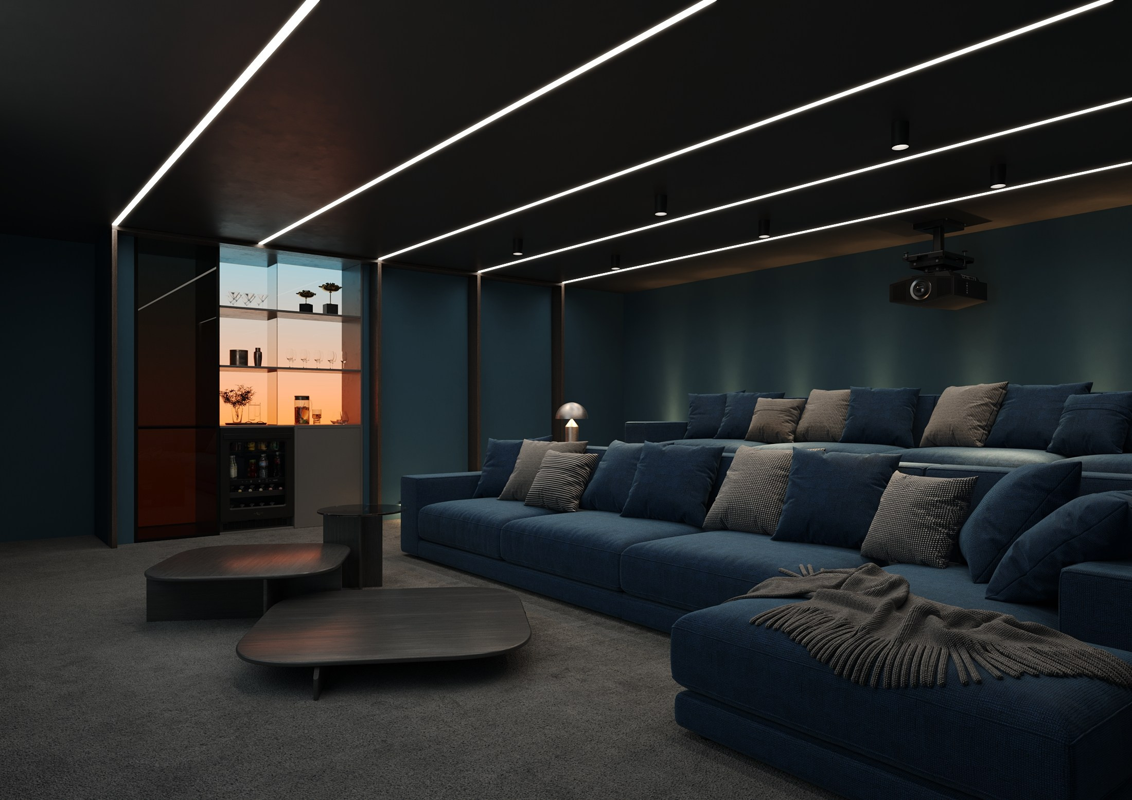 Cinema room. Interior and object 3D visualization