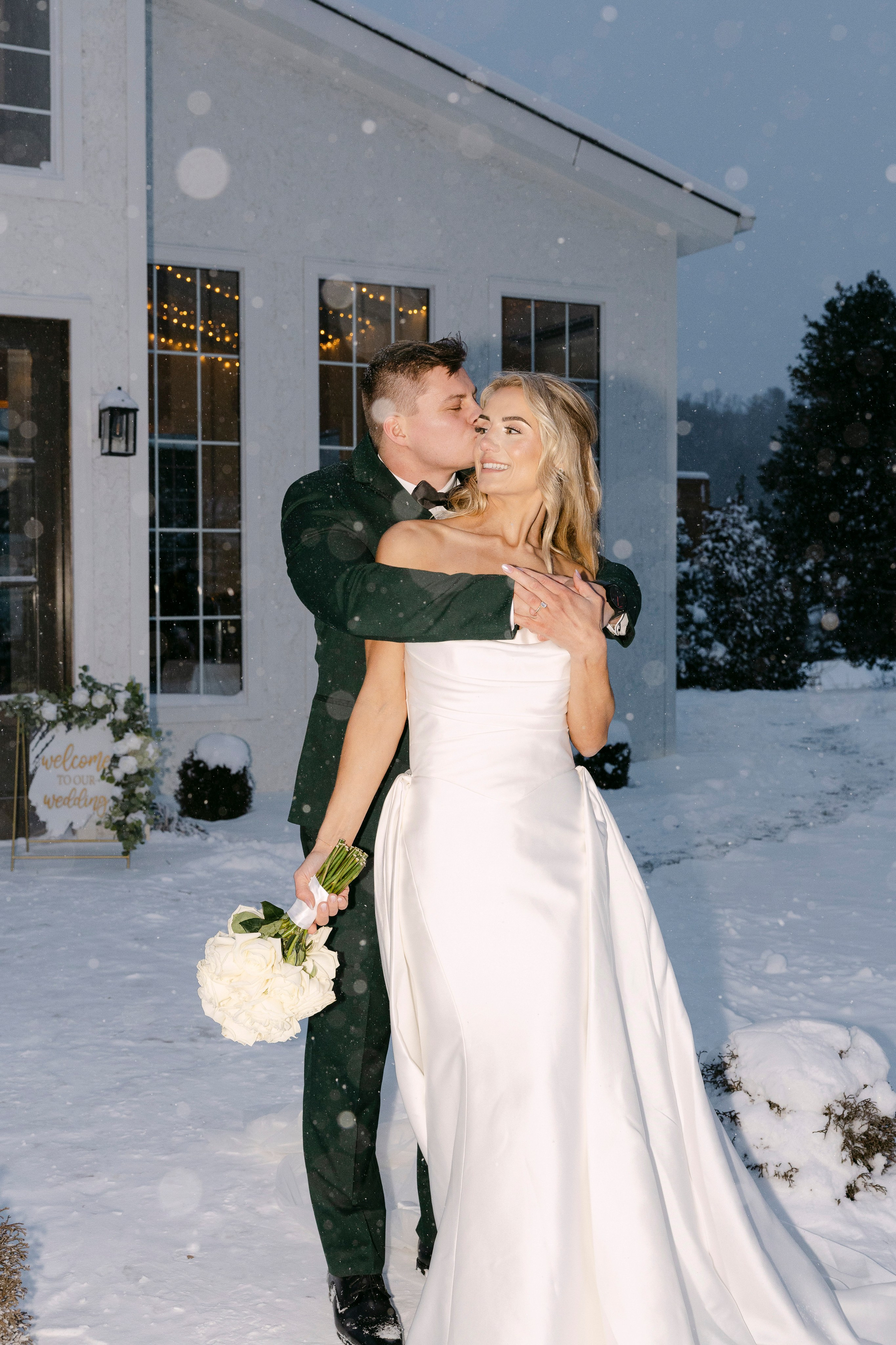 Winter Snow Wedding at Luxe Glass House at River Mill | A Rare & Romantic North Carolina Celebration. Wedding and portrait photography in Greenville SC