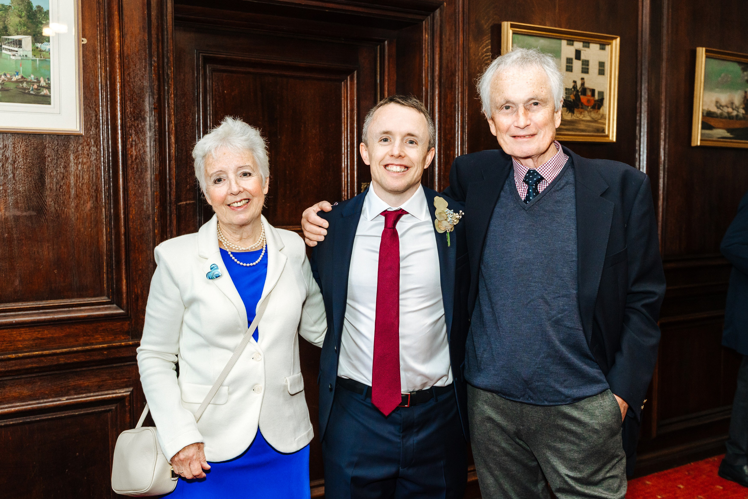 Peter posing with his family on his wedding day at Henley-on-Thames Town Hall.
