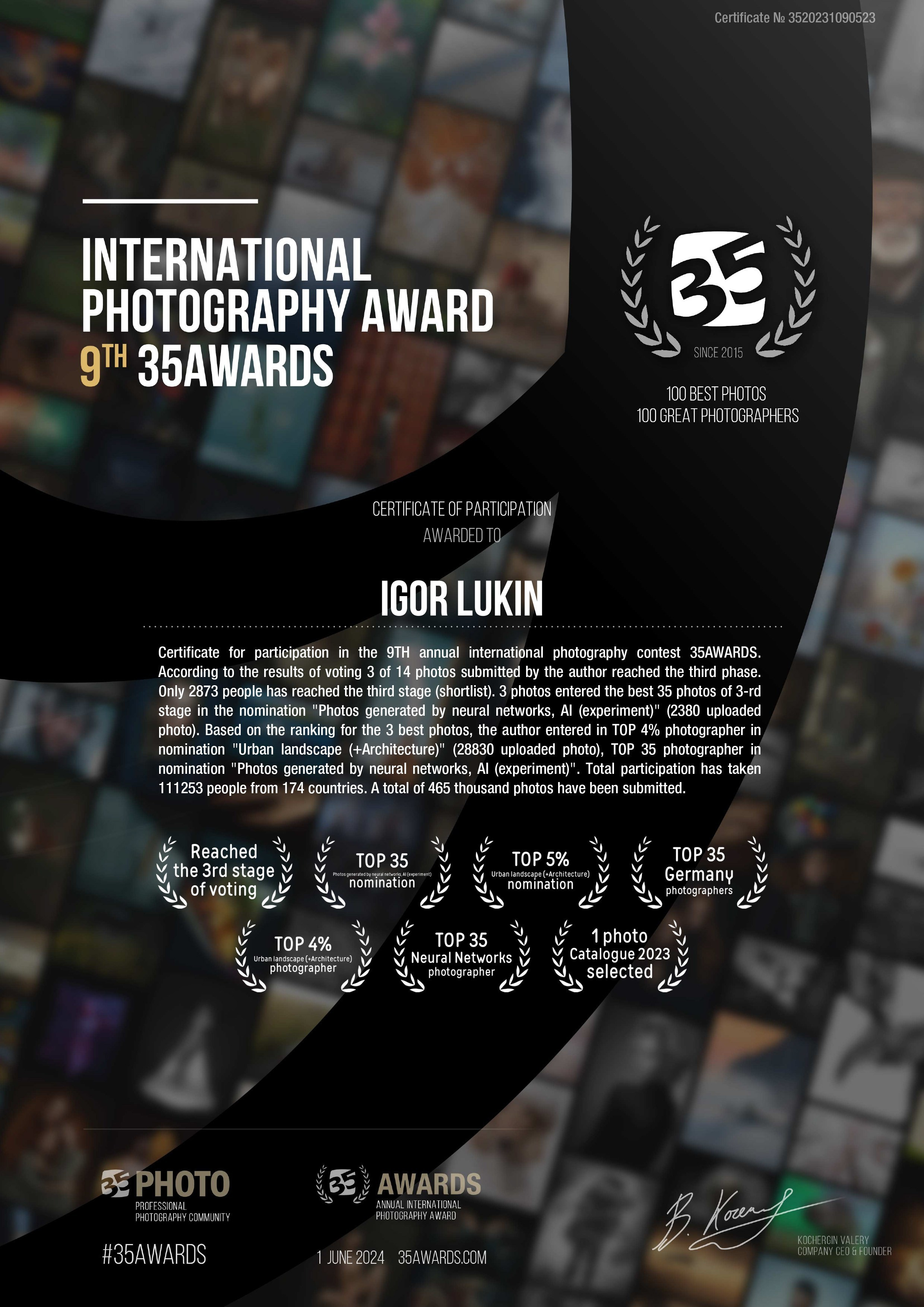 INTERNATIONAL PHOTOGRAPHY AWARD 9TH 35AWARDS. LUKIN IGOR Photography