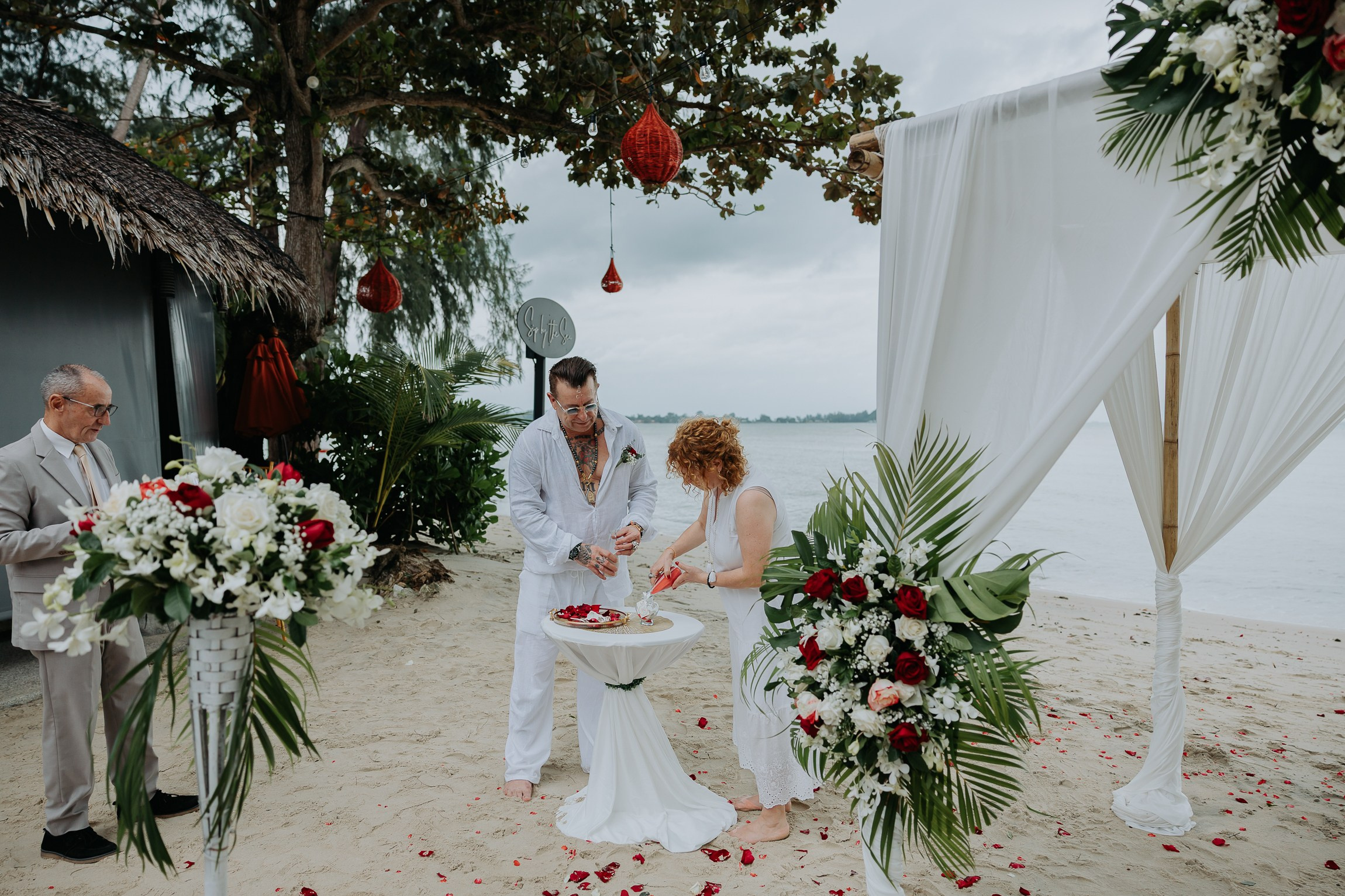 Simone & Matthias Peter. Buddhist blessing wedding Ceremony on Koh Samui, Thailand