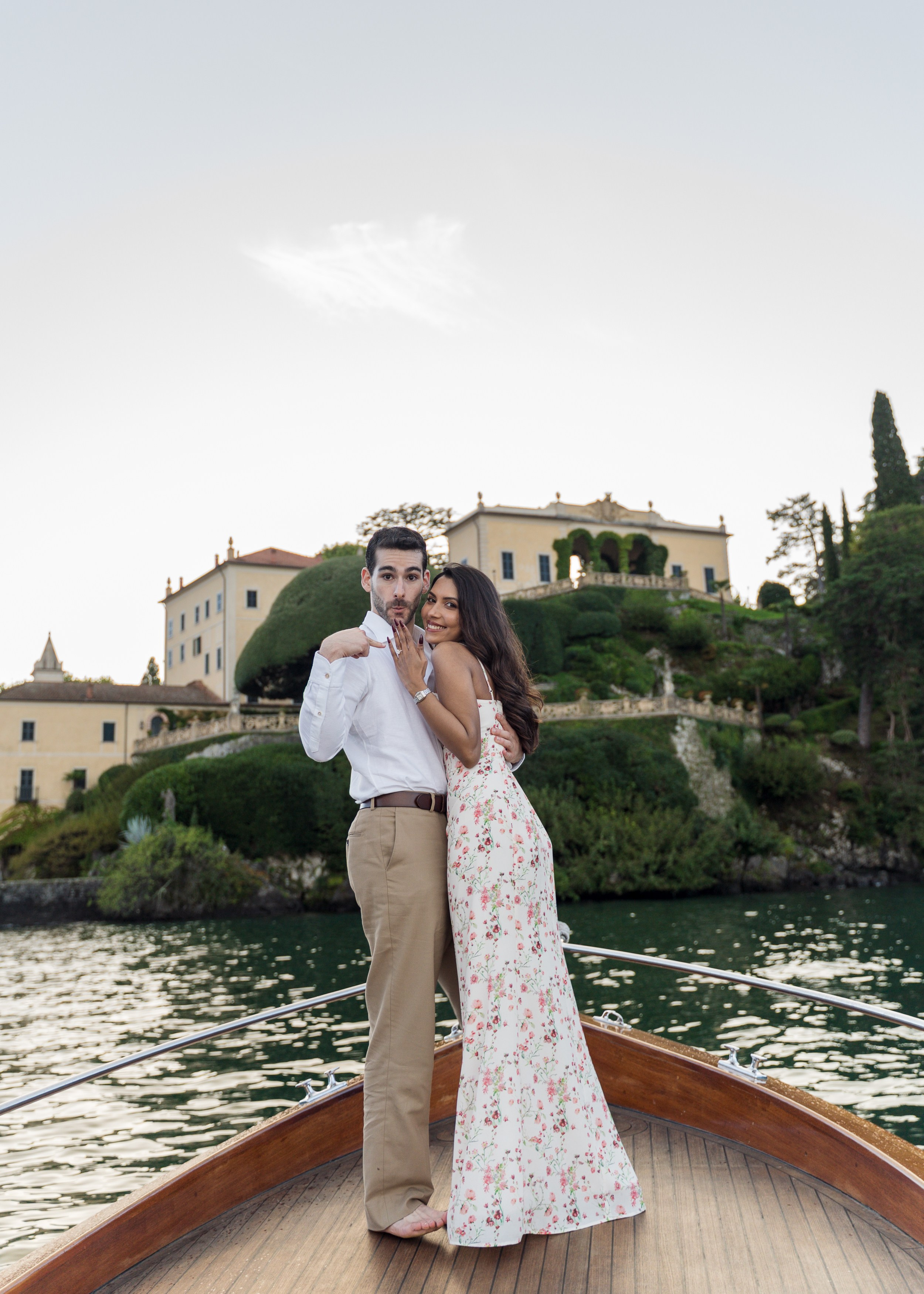Villa Balbianello Luxury Boat Proposal. Proposal Photographer in Lake Como