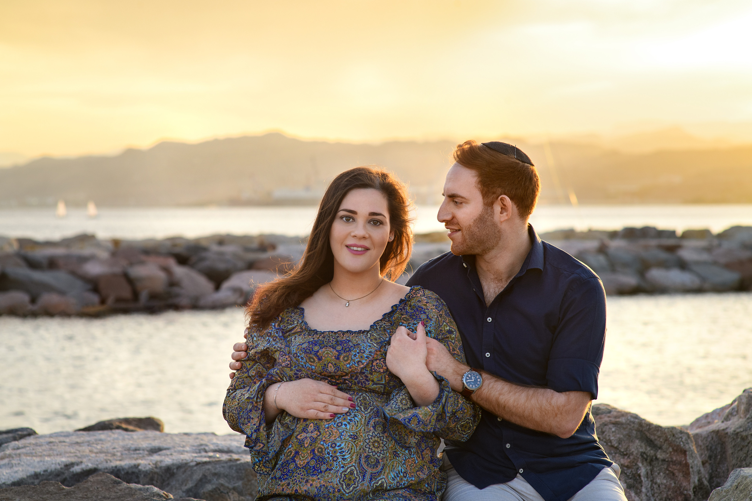 Pregnancy photoshooting on the sunset on the sea for Saul & Jessica. Семейный детский беременности love-story фотограф Эйлат Израиль Ольга Амчиславски