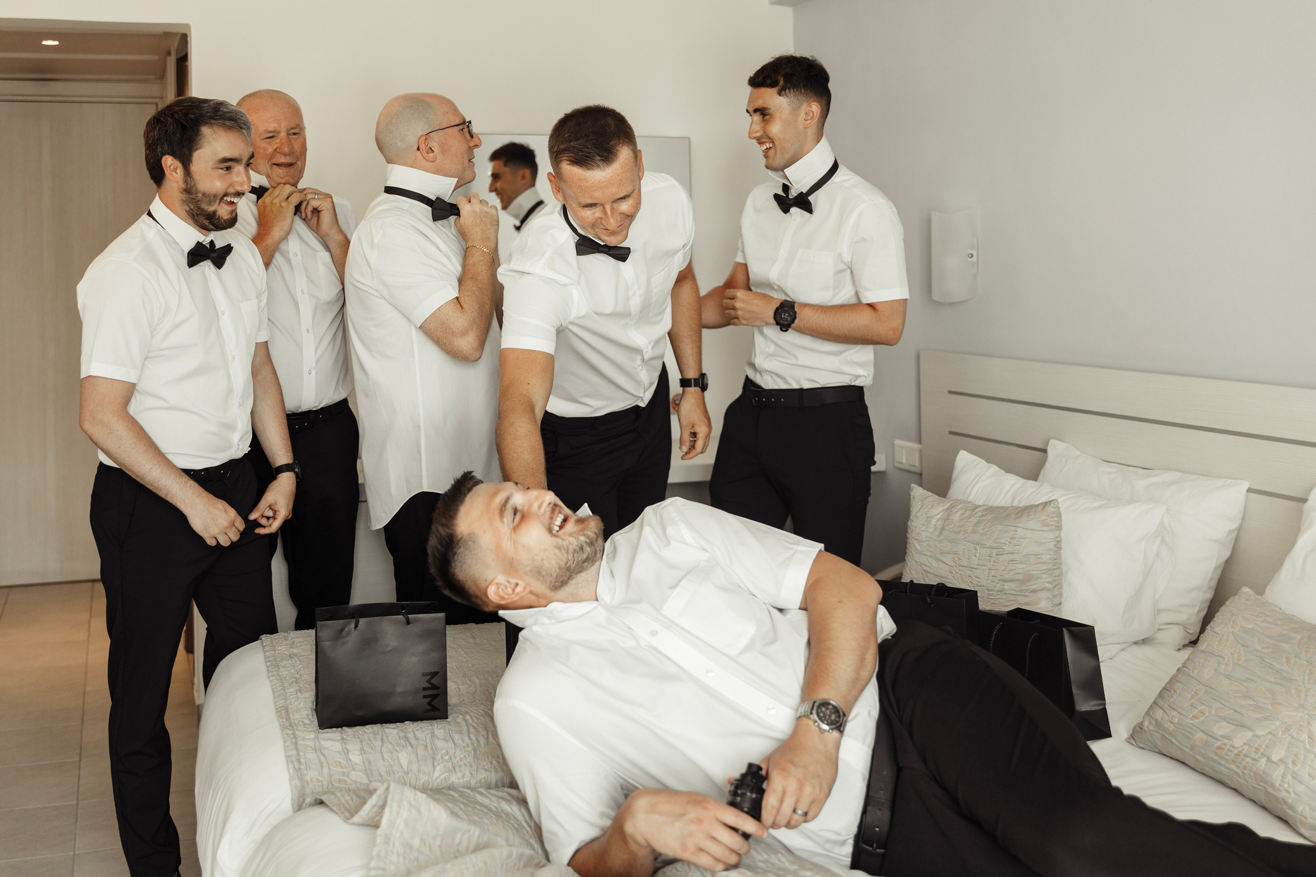 Groom has fun with mates Rhodes, Greece