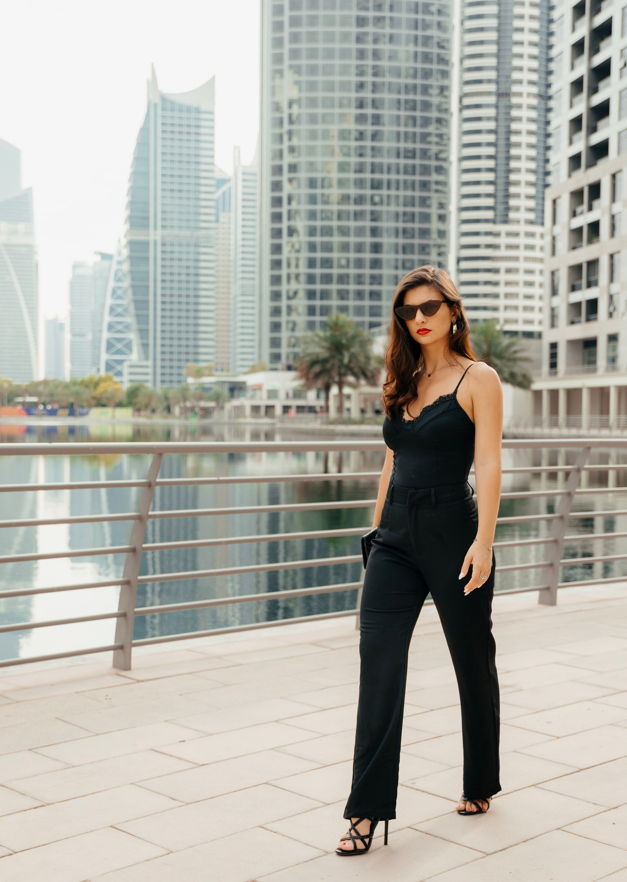 portrait of a beautiful girl at Dubai skyscrapers