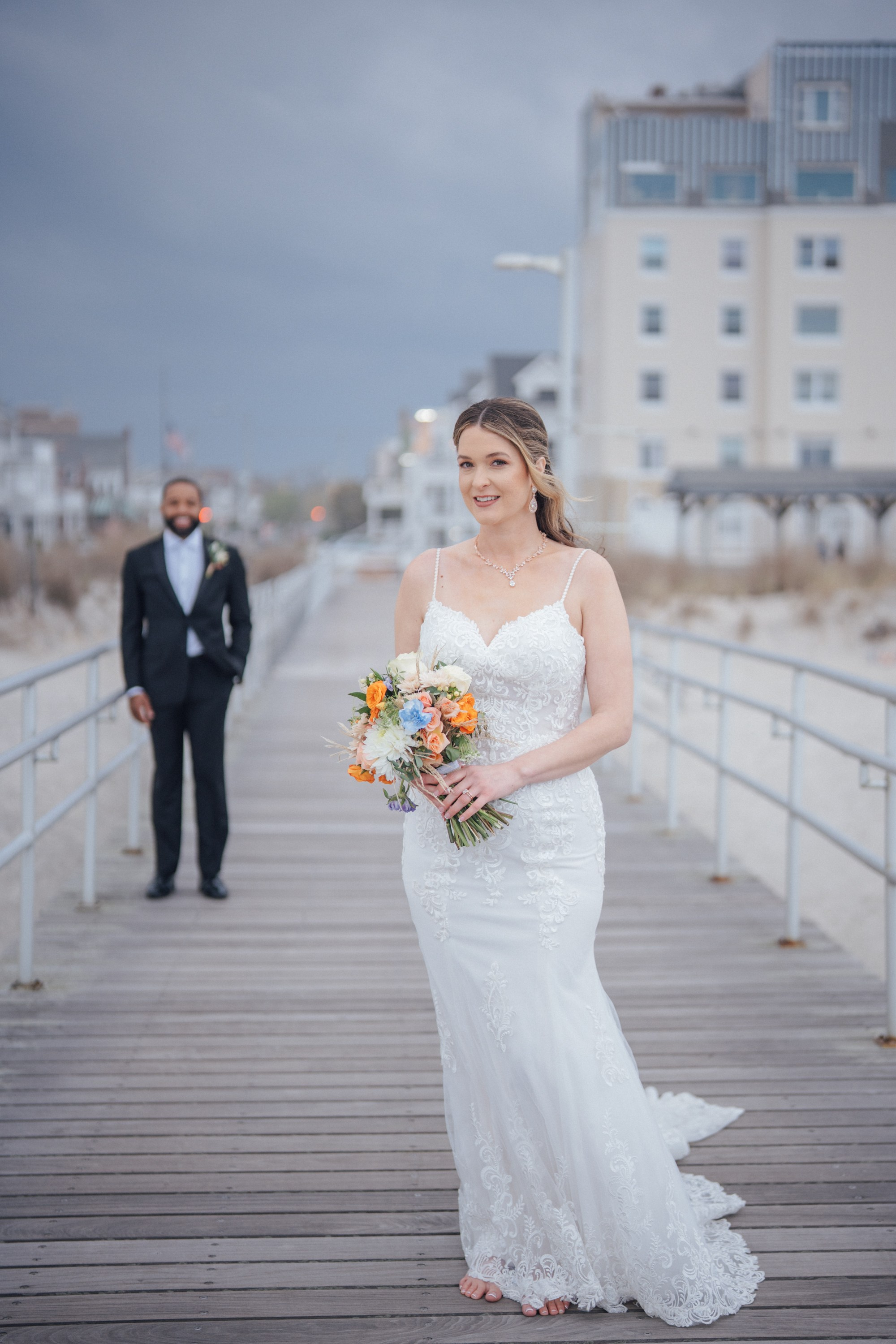 Wedding walk on the beach. Portrait and wedding photographer in New York