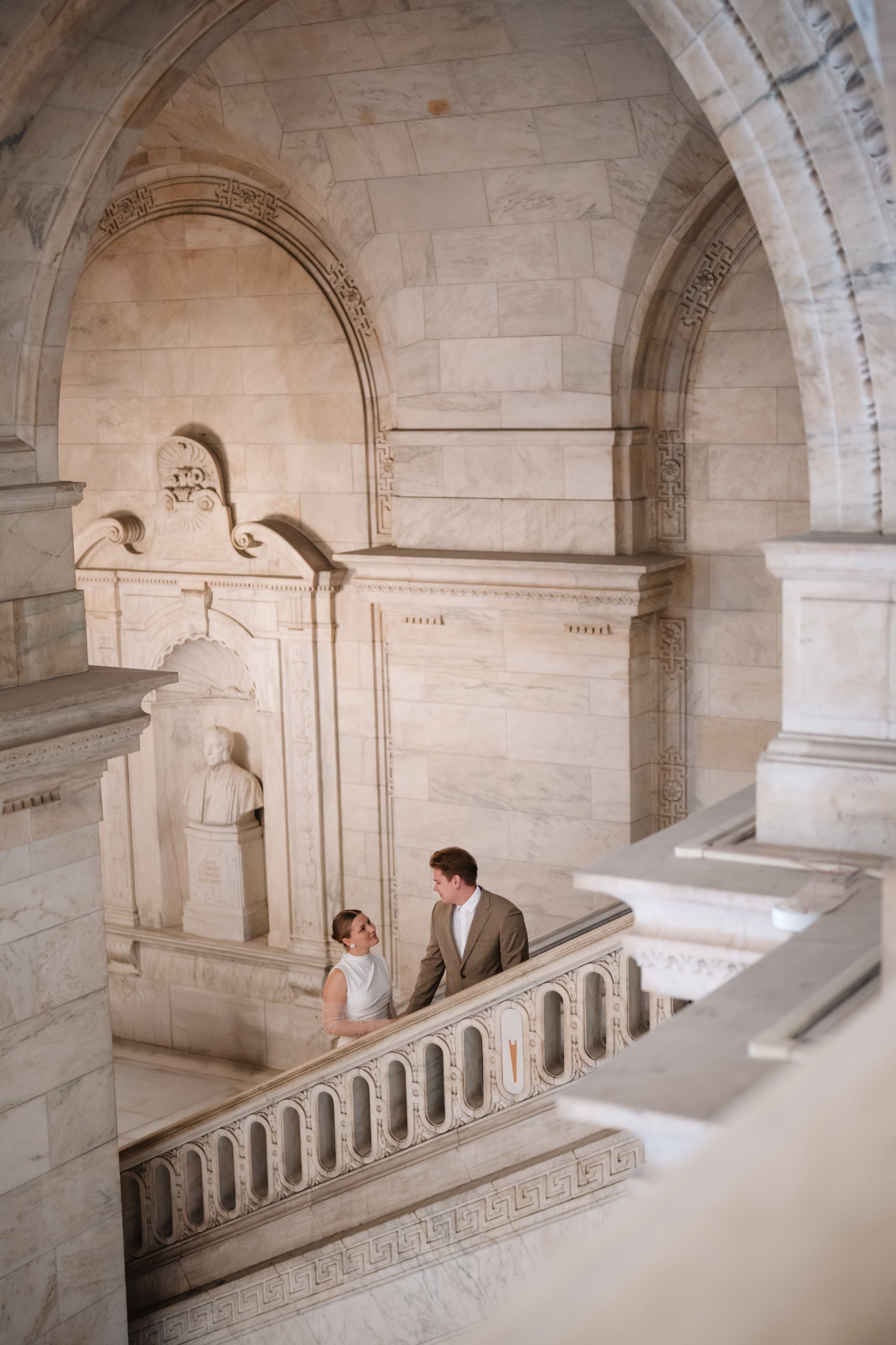 Wedding photo session at the Public Library NY. Portrait and wedding photographer in New York