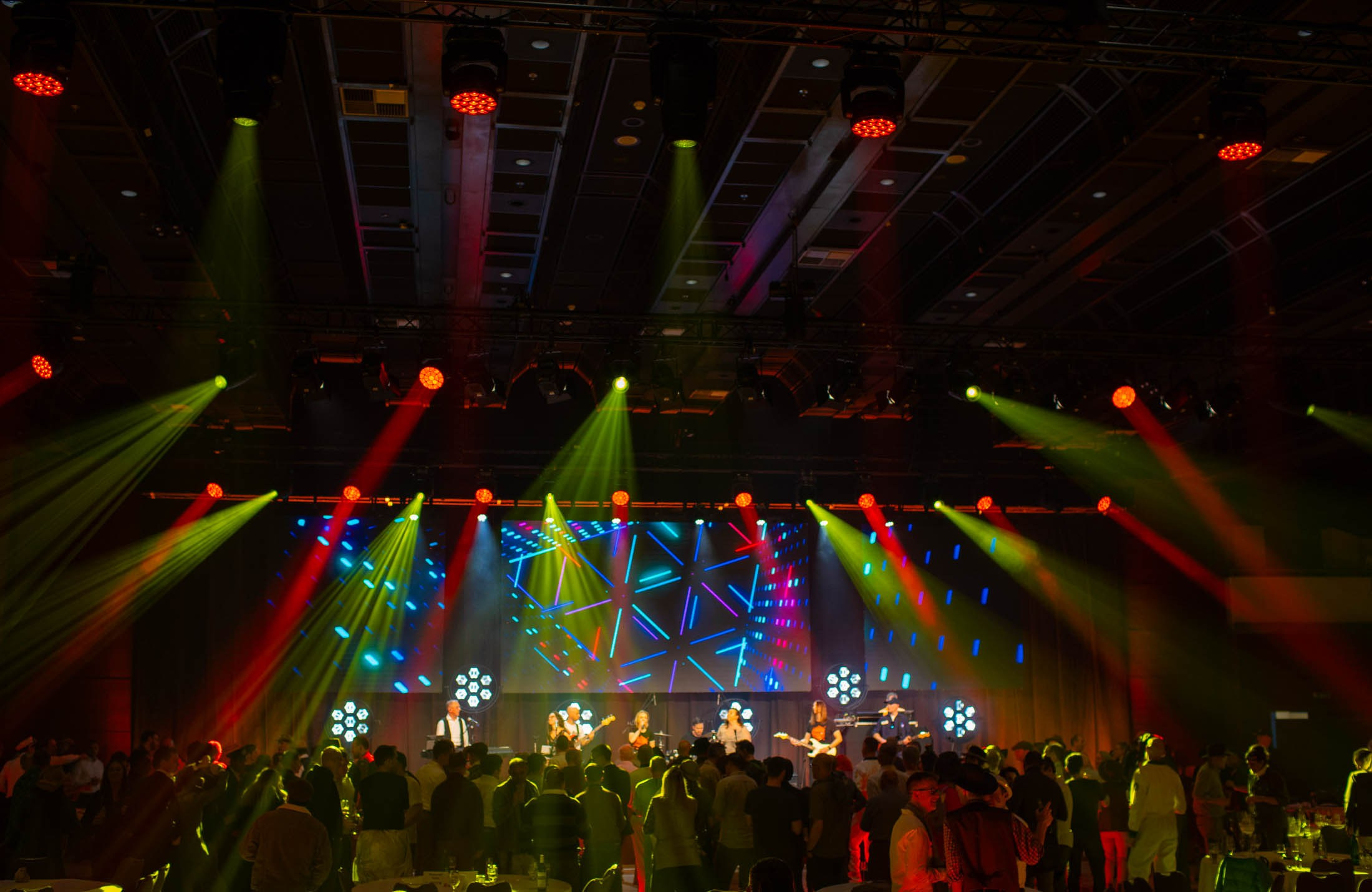 The party atmosphere on stage and below at the Hotel Hilton in Prague.