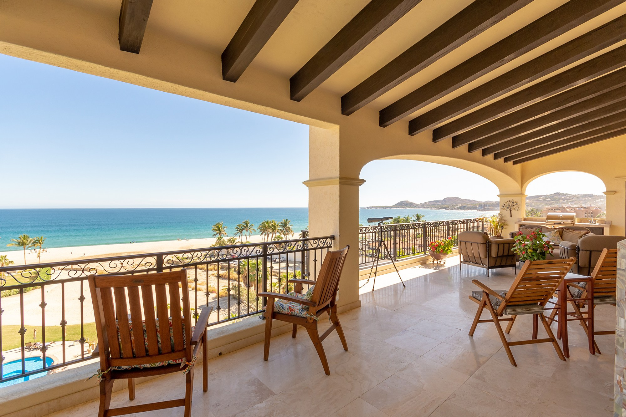 Ocean view lookout area in San Jose del Cabo – relaxing seating space overlooking the sea, architectural property photography