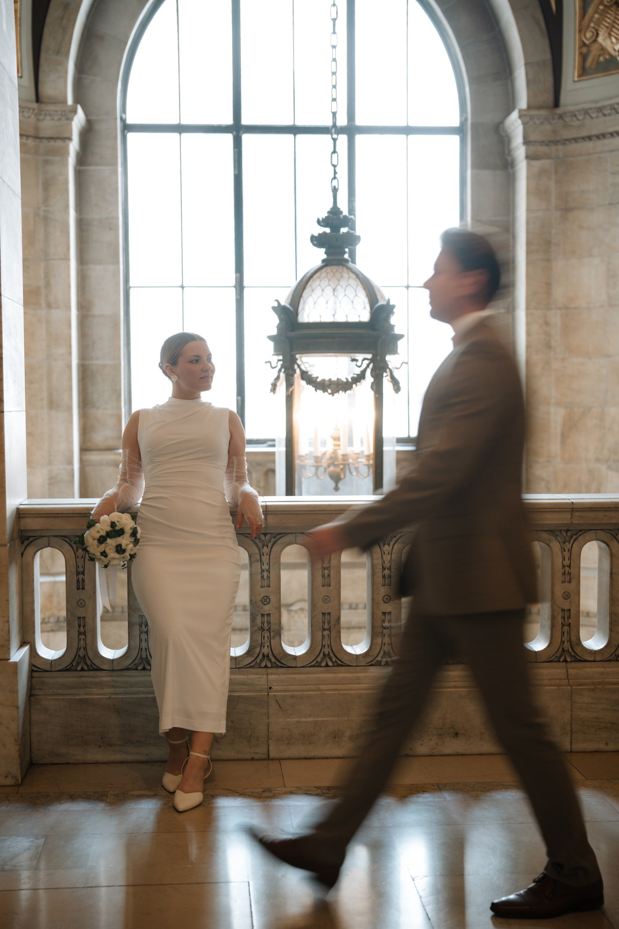 Wedding photo session at the Public Library NY. Portrait and wedding photographer in New York